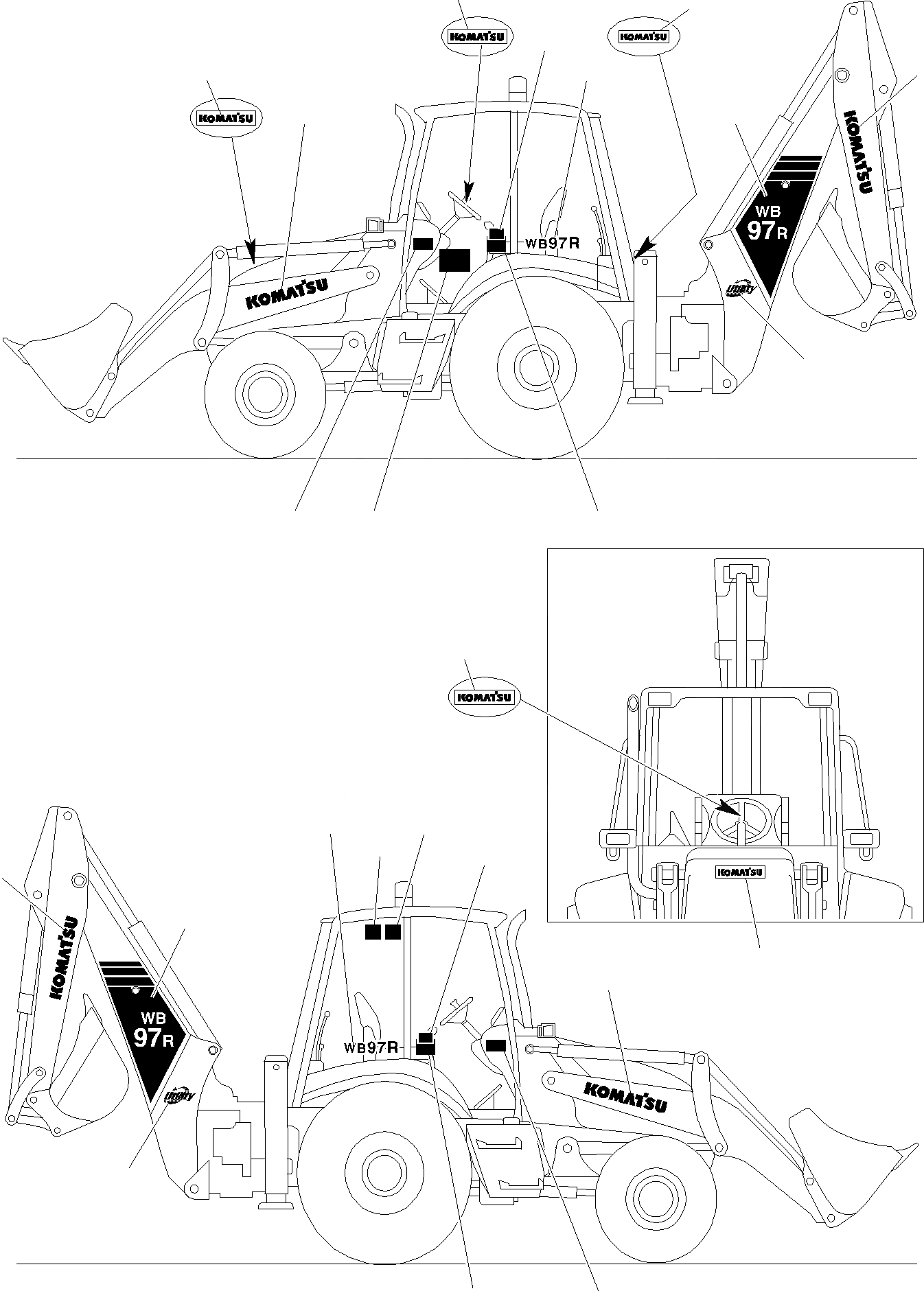 Схема запчастей Komatsu WB97R-2 - НАКЛЕЙКИ (/) МАРКИРОВКА