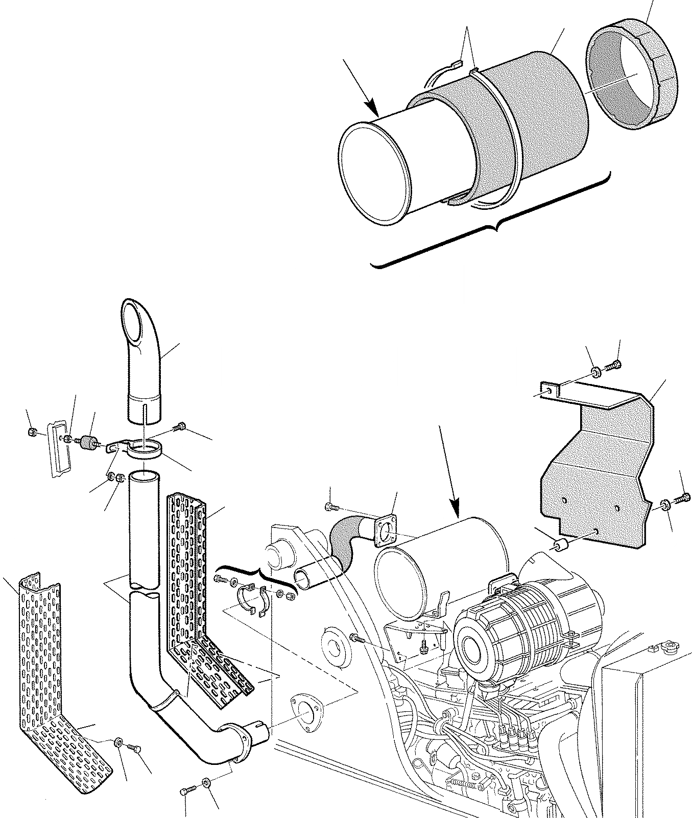 Схема запчастей Komatsu WB97R-2 - ГЛУШИТЕЛЬ КОМПОНЕНТЫ ДВИГАТЕЛЯ И ЭЛЕКТРИКА