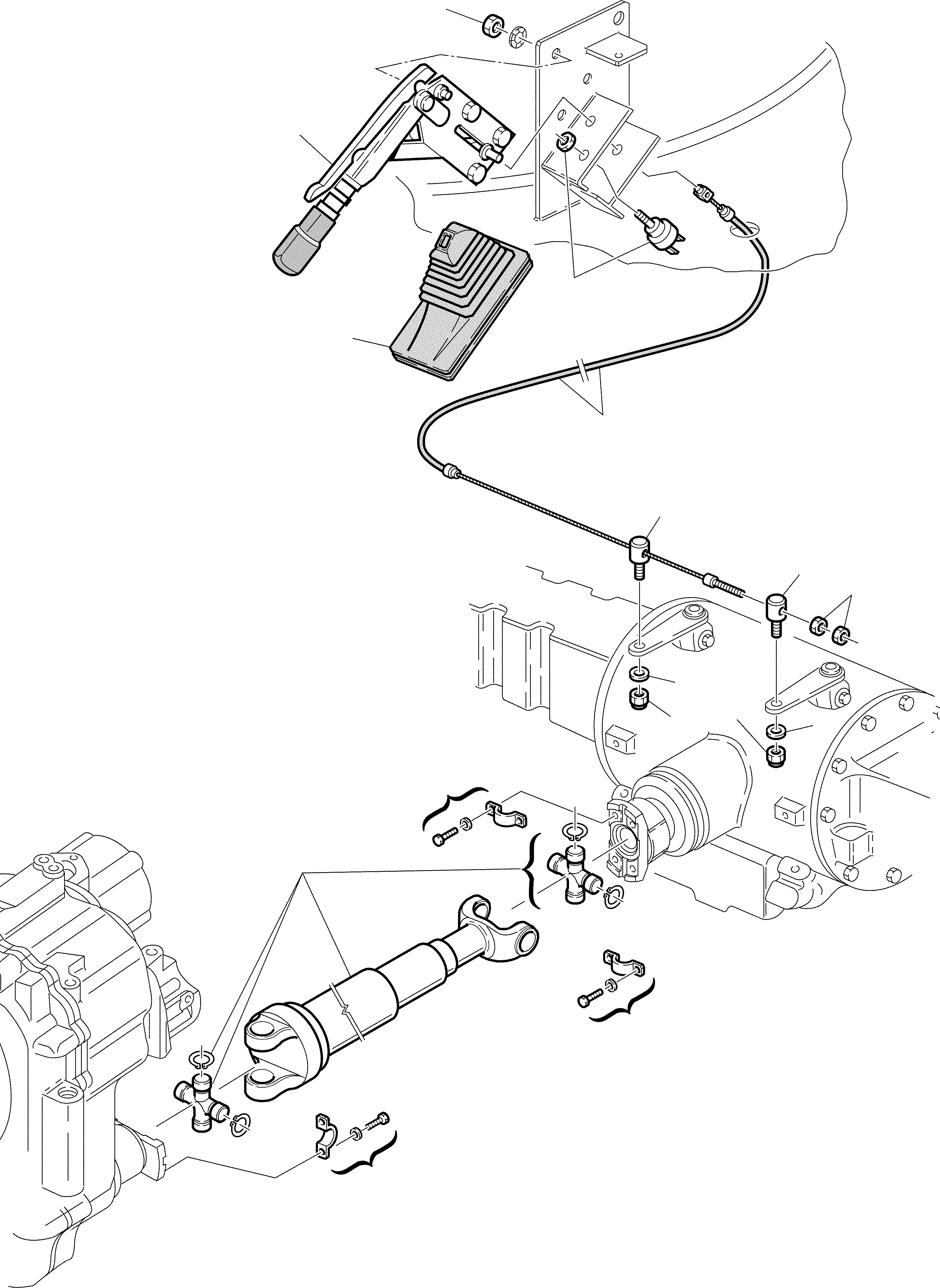 Схема запчастей Komatsu WB97R-2 - РУЧН. ТОРМОЗ И RFEAR КАРДАНН. ВАЛ РАМА