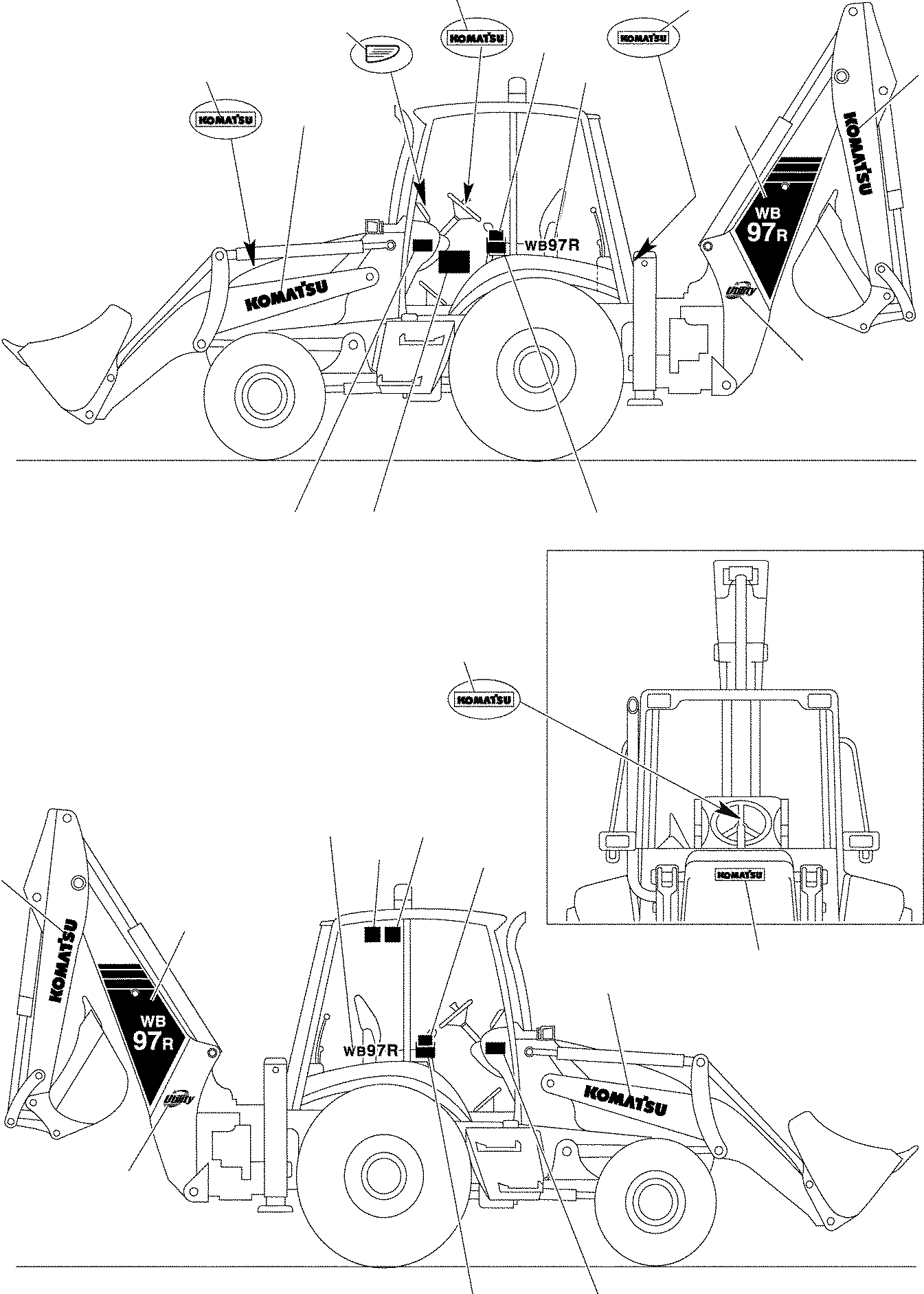 Схема запчастей Komatsu WB97R-2 - НАКЛЕЙКИ (/) МАРКИРОВКА