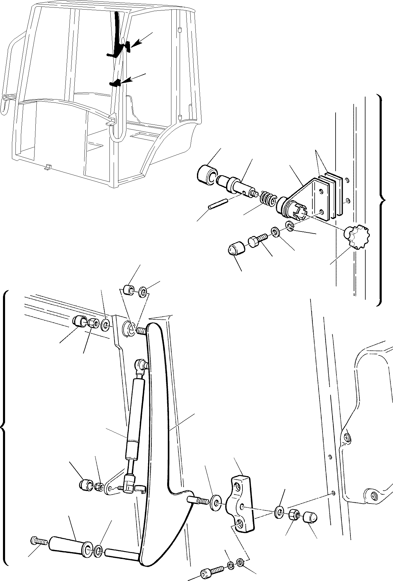 Схема запчастей Komatsu WB97S-2 - КАБИНА (/) ЧАСТИ КОРПУСА И КАБИНА