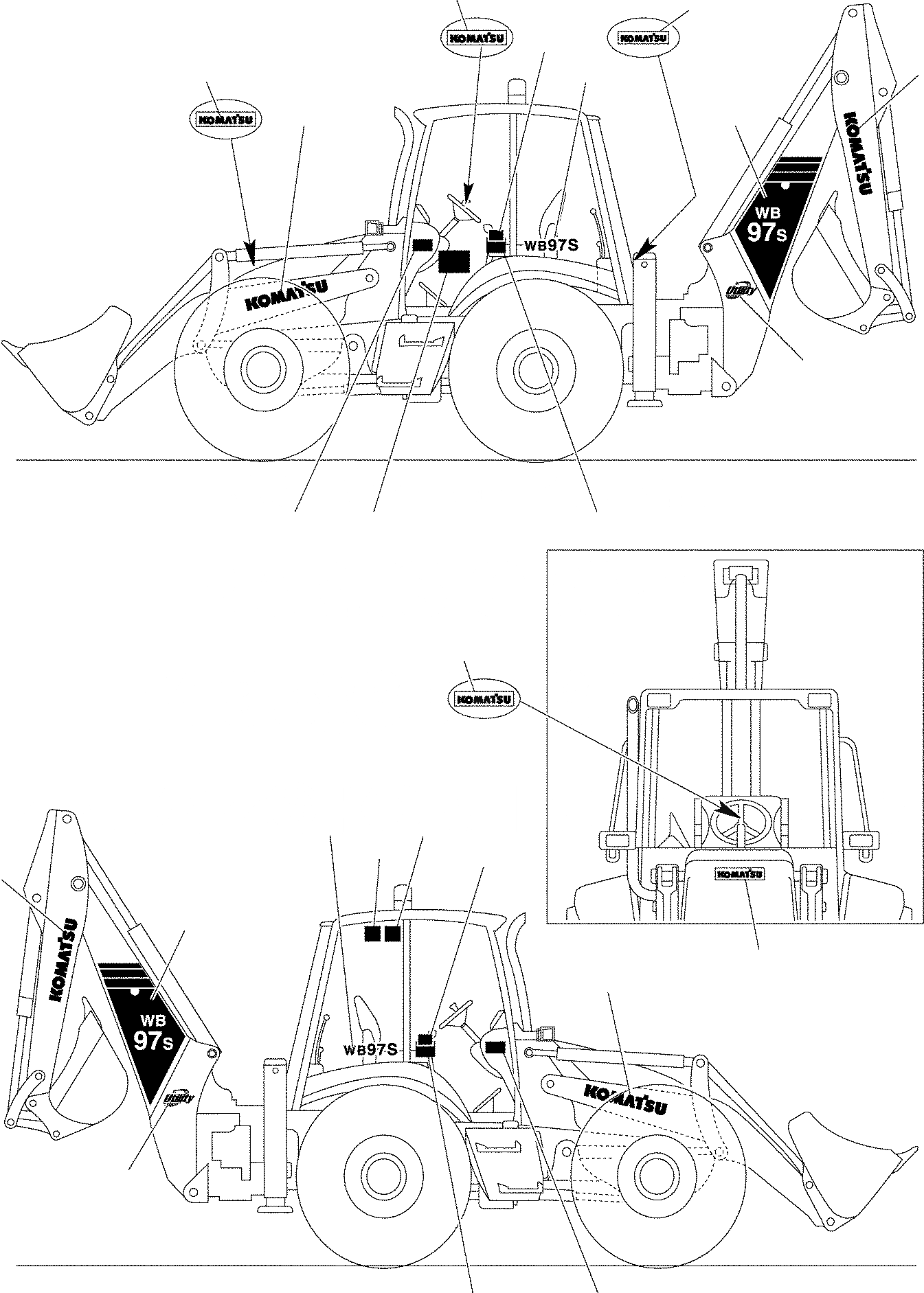 Схема запчастей Komatsu WB97S-2 - НАКЛЕЙКИ (/) МАРКИРОВКА