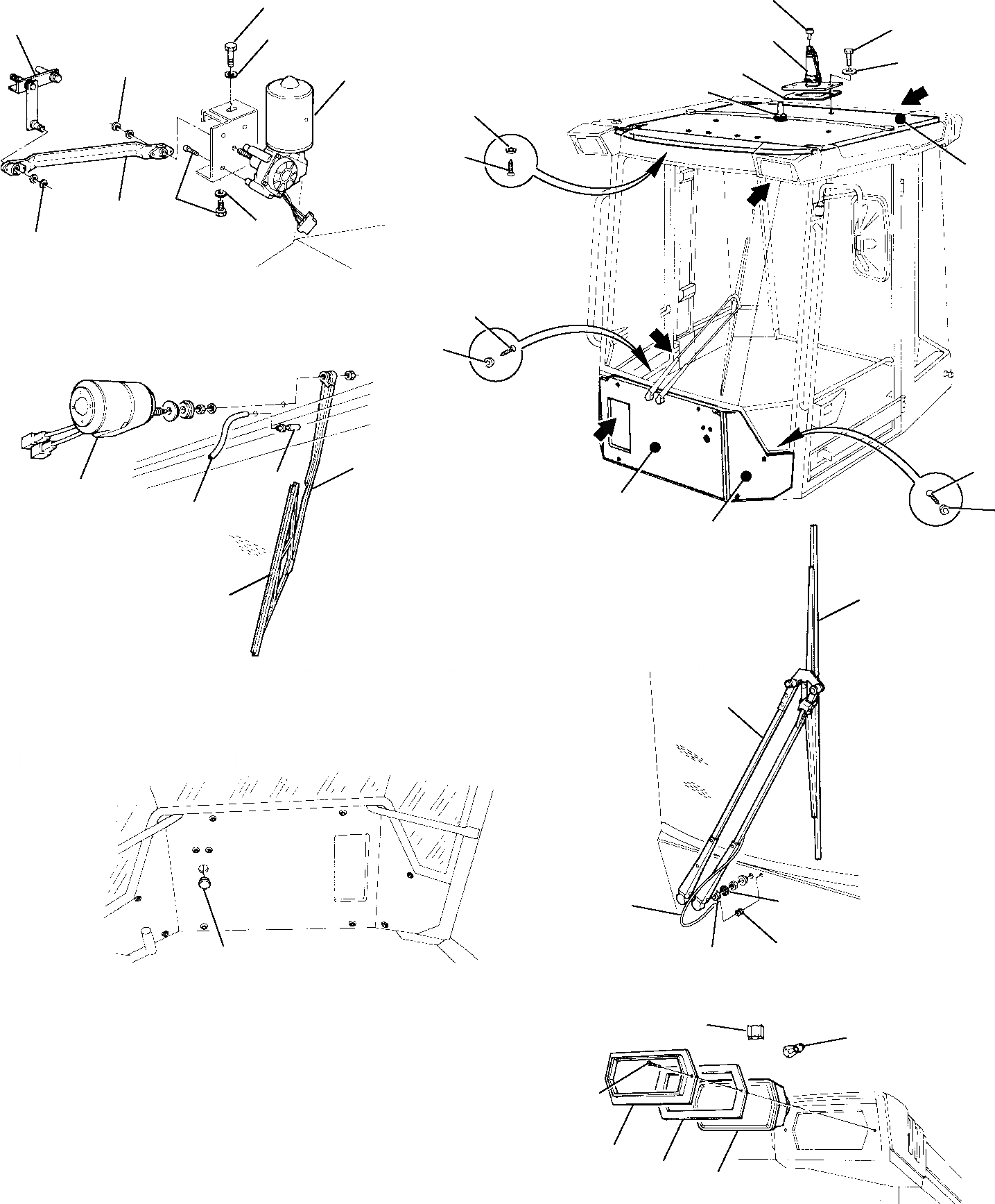 Схема запчастей Komatsu WB98A-2 - КАБИНА (/) ЧАСТИ КОРПУСА И КАБИНА