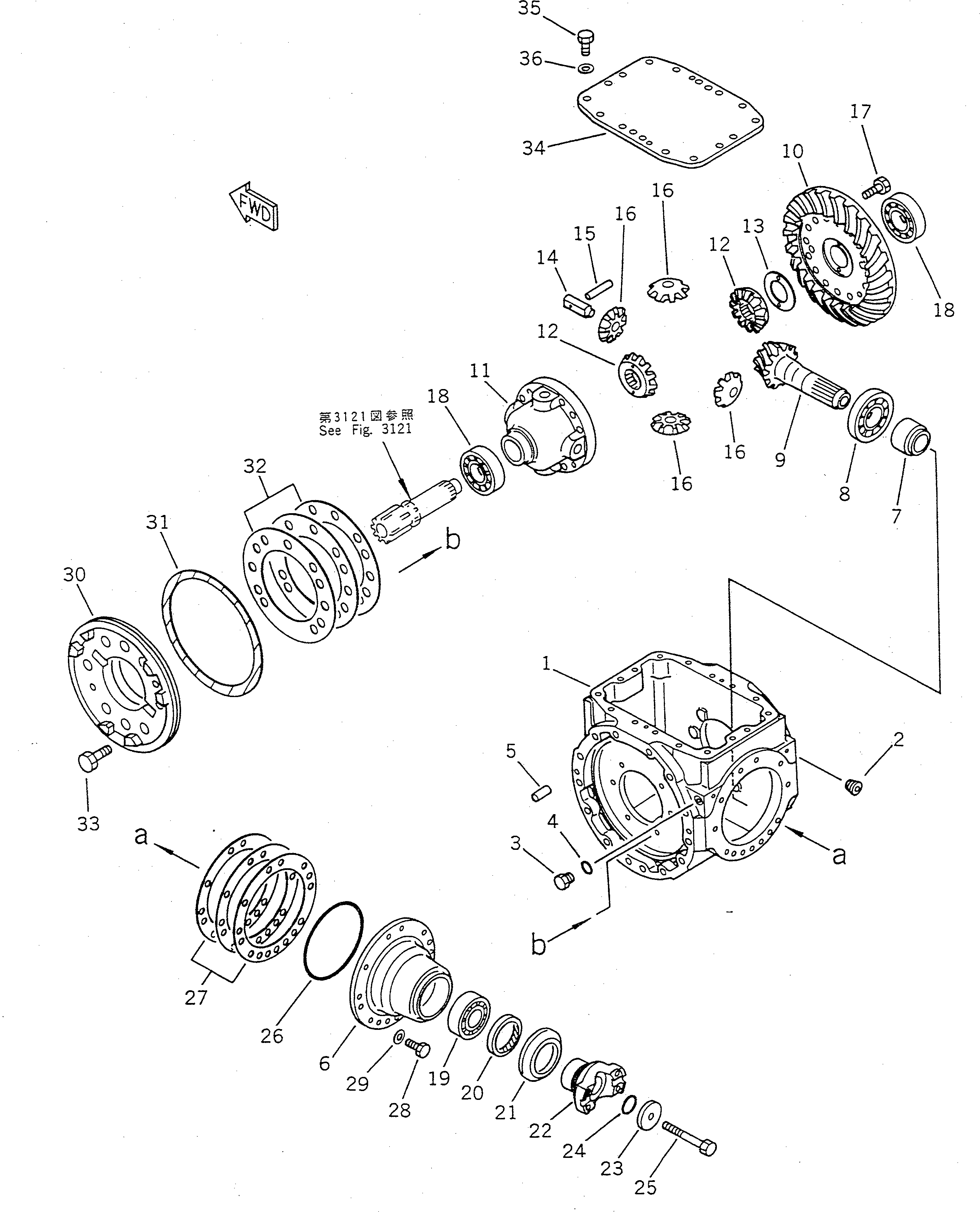 Схема запчастей Komatsu WR11SS-1 - ПЕРЕДНИЙ ДИФФЕРЕНЦИАЛ ВЕДУЩ. ВАЛ¤ ДИФФЕРЕНЦ. И КОЛЕСА