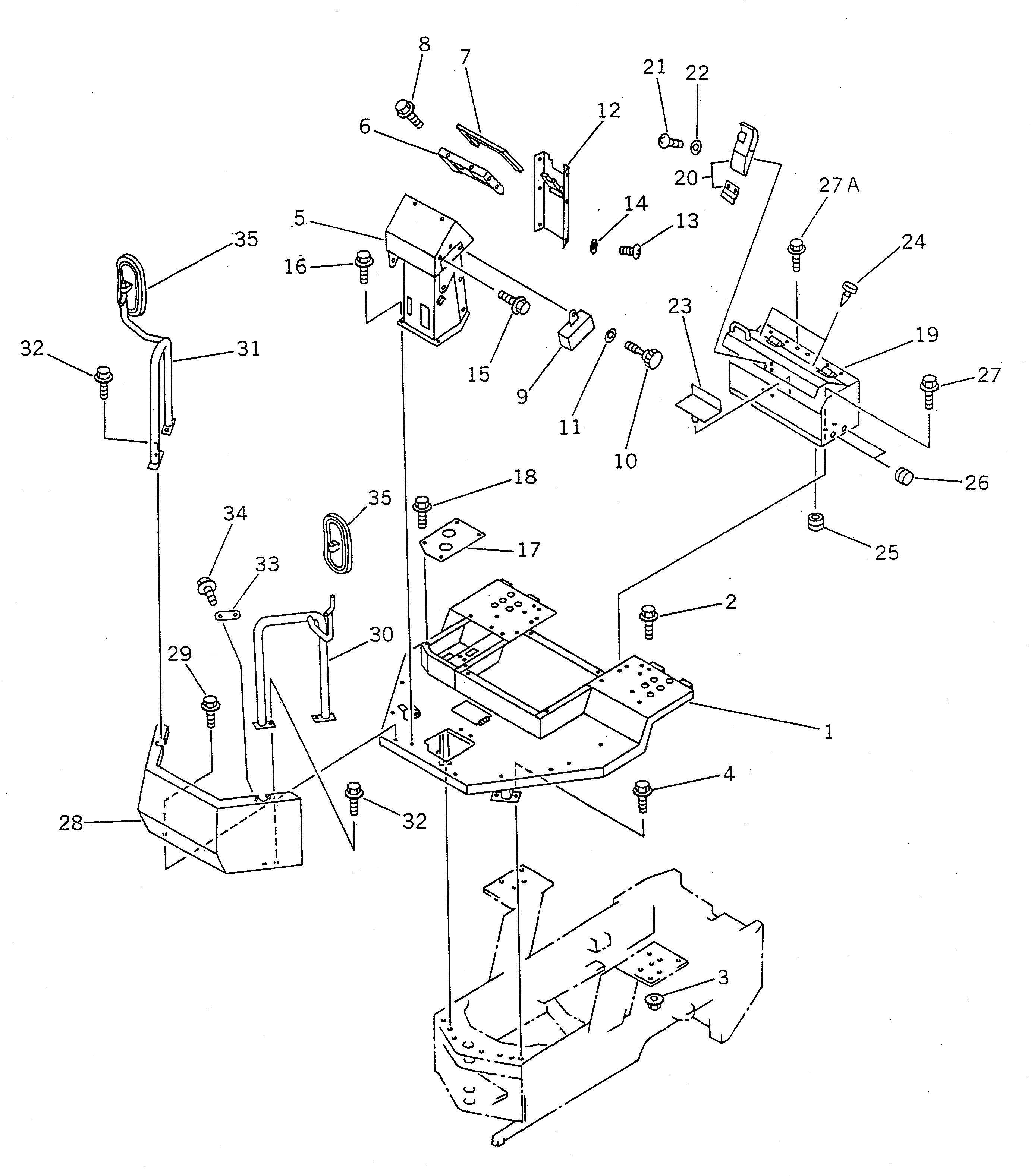 Схема запчастей Komatsu WR8-1 - ОСНОВН. КОНСТРУКЦИЯ И ПРИБОРНАЯ ПАНЕЛЬ (БЕЗ КАБИНЫ) РАМА И ЧАСТИ КОРПУСА
