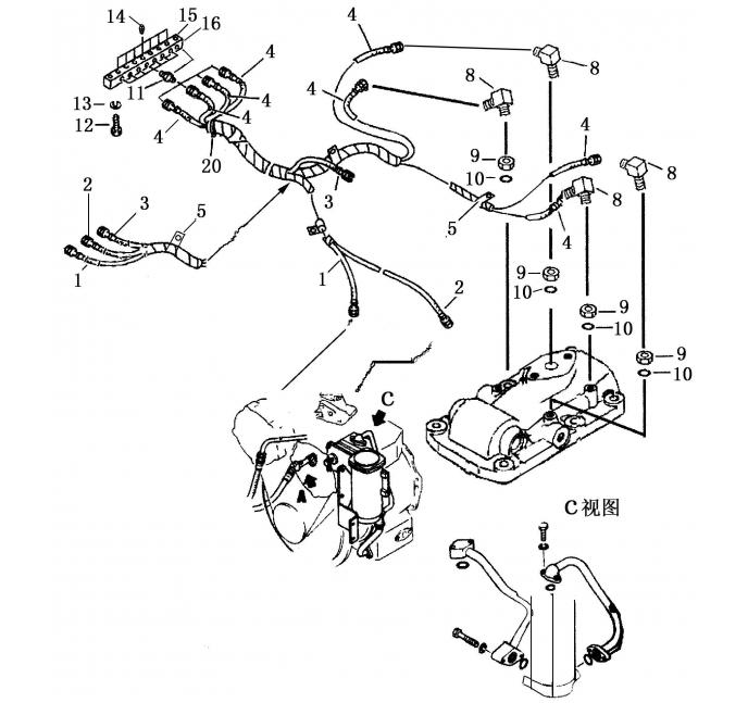 Схема запчастей Shantui SD16-160 - трубопровод коробка рулевого механизма и конечная передача