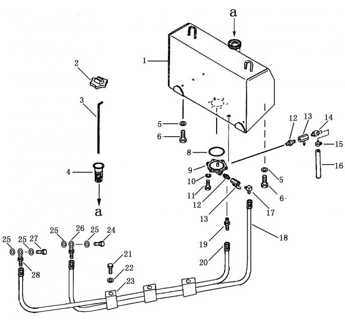 Схема запчастей Shantui SD13-130 - топливный бак и трубопровод сопутствующие детали двигателя