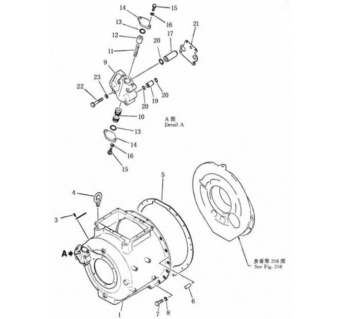 Схема запчастей Shantui SD22-220 - корпус коробки передач гидротрансформатор, трансмиссия и трубопровод