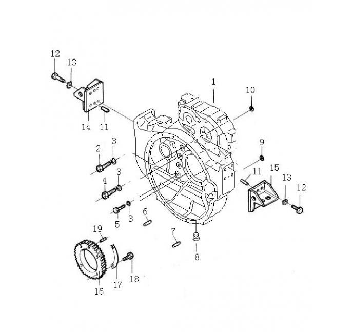 Схема запчастей Shantui SD32-320 - маховик в сборе сопутствующие детали двигателя