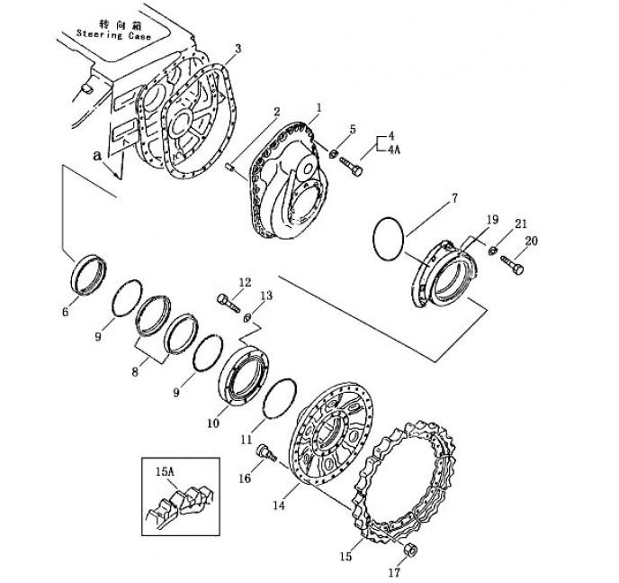 Схема запчастей Shantui SD13-130 - главная передача и звездочка коробка рулевого механизма и конечная передача