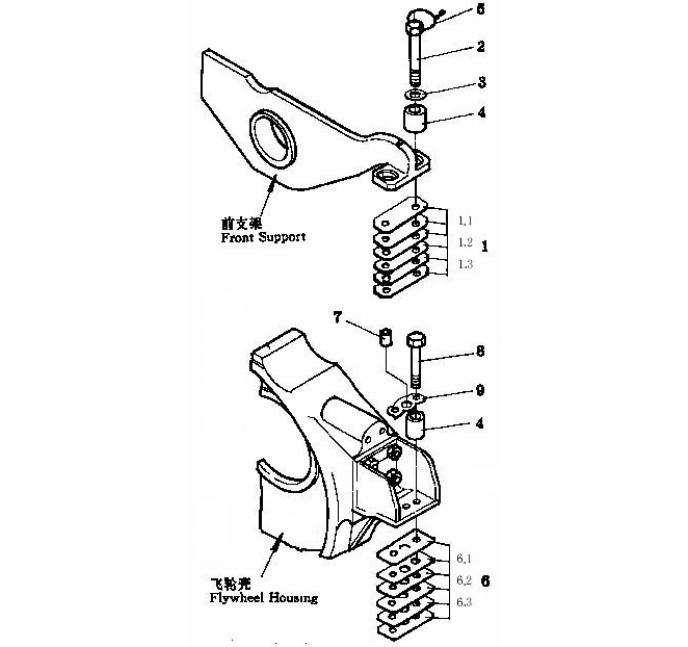 Схема запчастей Shantui SD32-320 - крепление двигателя сопутствующие детали двигателя