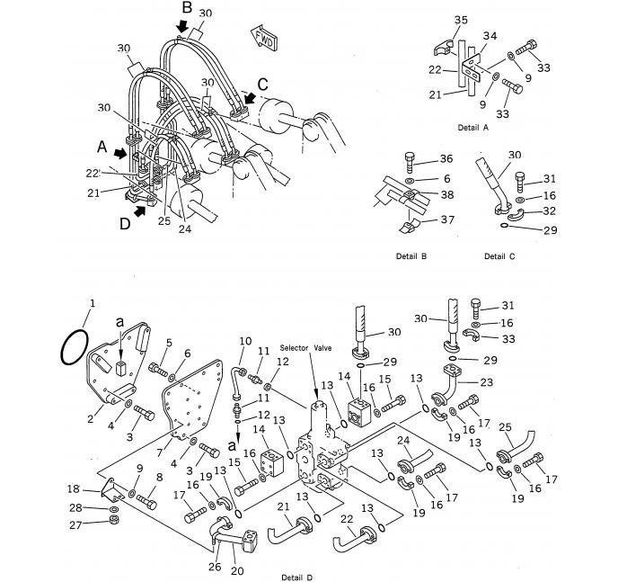 Схема запчастей Shantui SD32-320 - трубопровод цилиндра рыхлителя система управления рабочим оборудованием