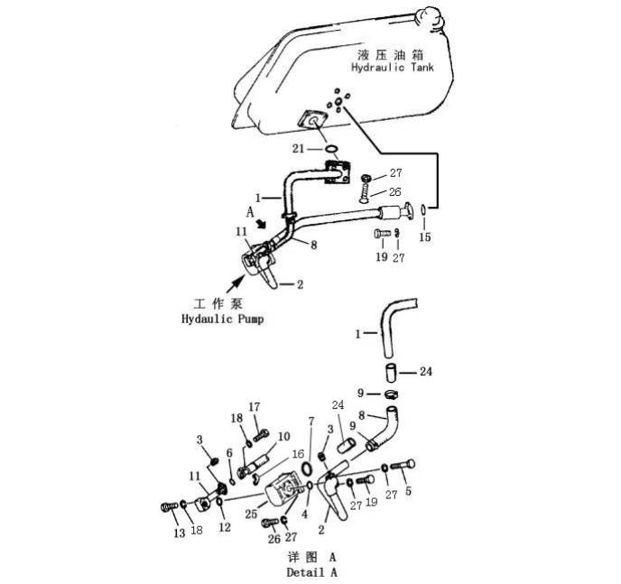 Схема запчастей Shantui SD13-130 - трубопровод рабочего насоса система управления рабочим оборудованием