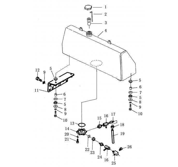 Схема запчастей Shantui SD32-320 - топливный бак сопутствующие детали двигателя
