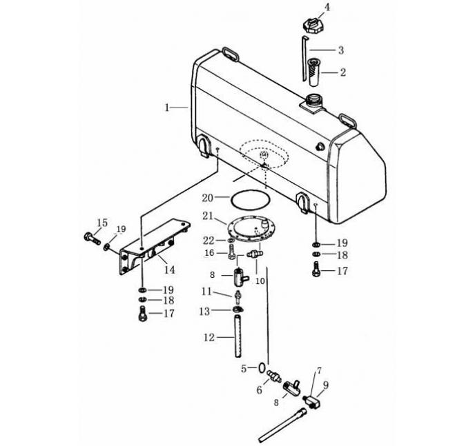 Схема запчастей Shantui SD22-220 - топливный бак сопутствующие детали двигателя