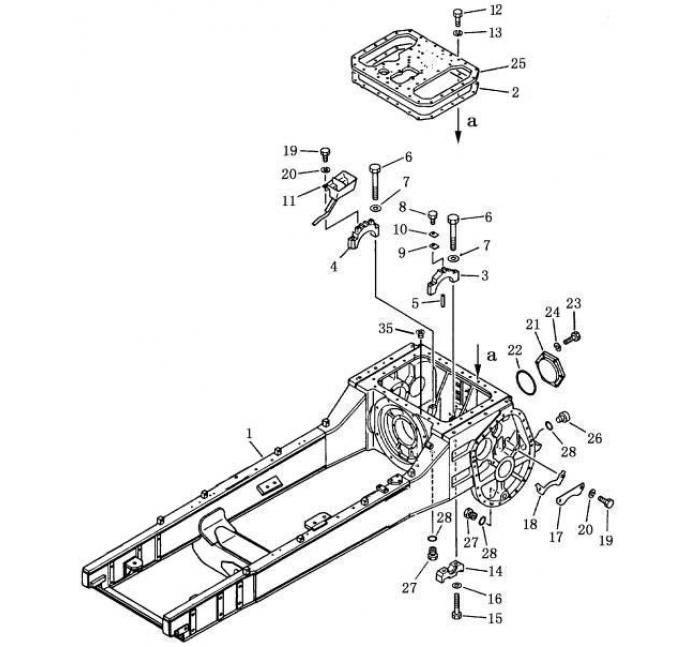 Схема запчастей Shantui SD13-130 - основная рама ходовой части и задний мост коробка рулевого механизма и конечная передача