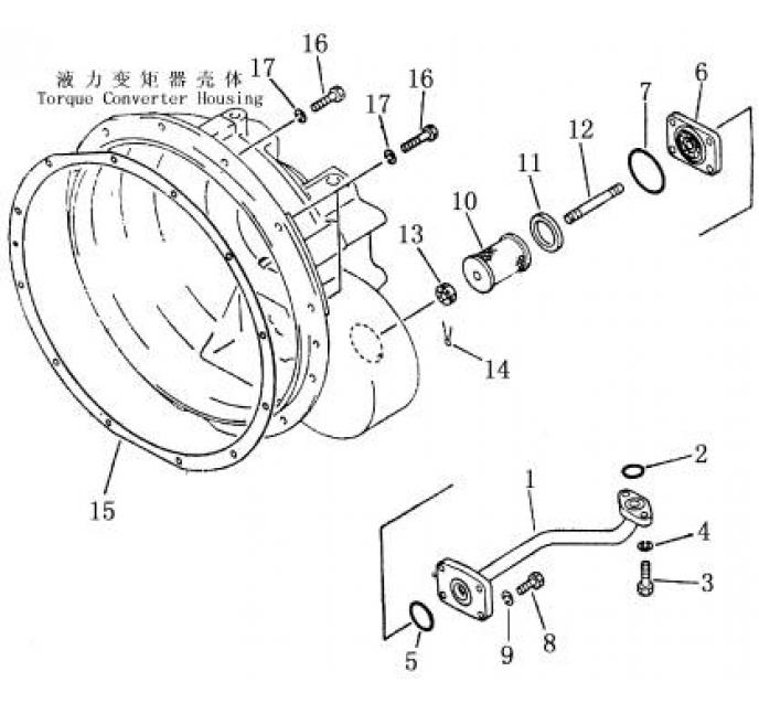 Схема запчастей Shantui SD16-160 - гидротрансформатор всасывающей трубы гидротрансформатор, трансмиссия и трубопровод