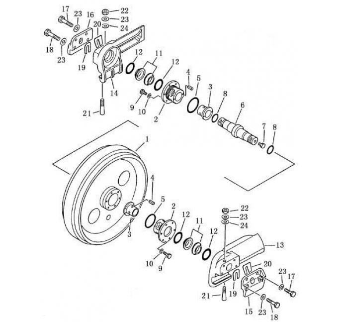 Схема запчастей Shantui SD13-130 - направляющее колесо ходовая система