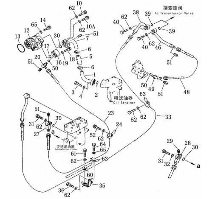 Схема запчастей Shantui SD22-220 - трубопровод коробки передач гидротрансформатор, трансмиссия и трубопровод
