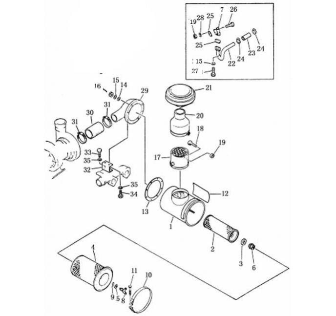 Схема запчастей Shantui SD22-220 - воздушный фильтр и щиток сопутствующие детали двигателя