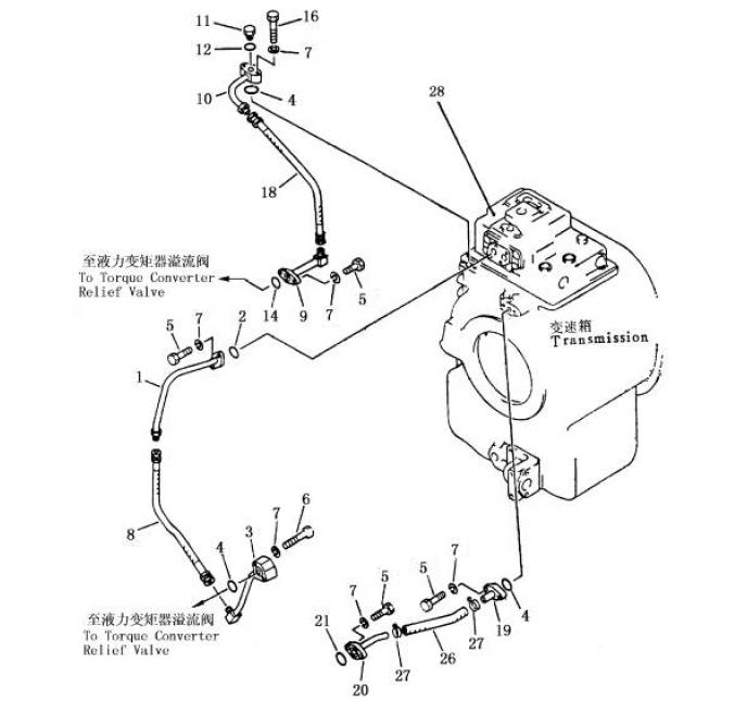Схема запчастей Shantui SD16-160 - трубопровод коробки передач гидротрансформатор, трансмиссия и трубопровод