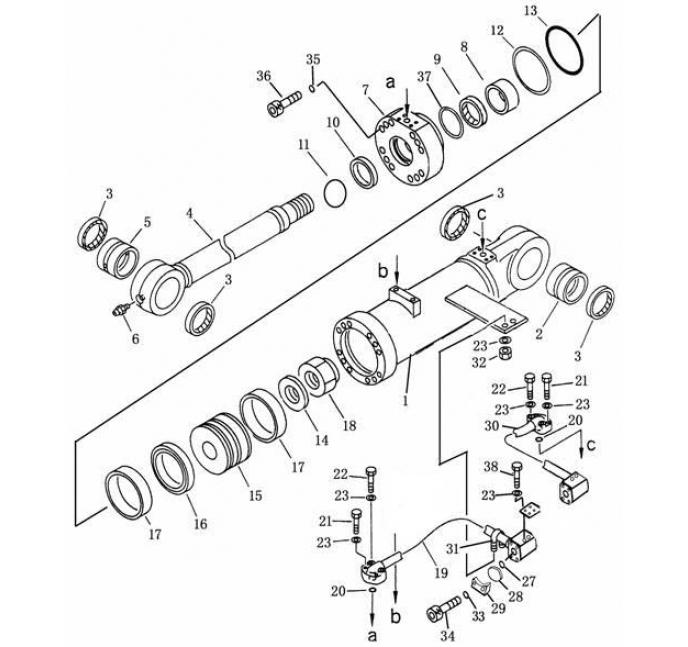 Схема запчастей Shantui SD22-220 - гидроцилиндр наклона однозубого рыхлителя (правый) система управления рабочим оборудованием