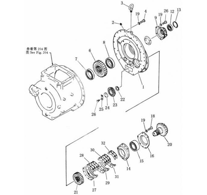 Схема запчастей Shantui SD22-220 - коробка передач в сборе гидротрансформатор, трансмиссия и трубопровод