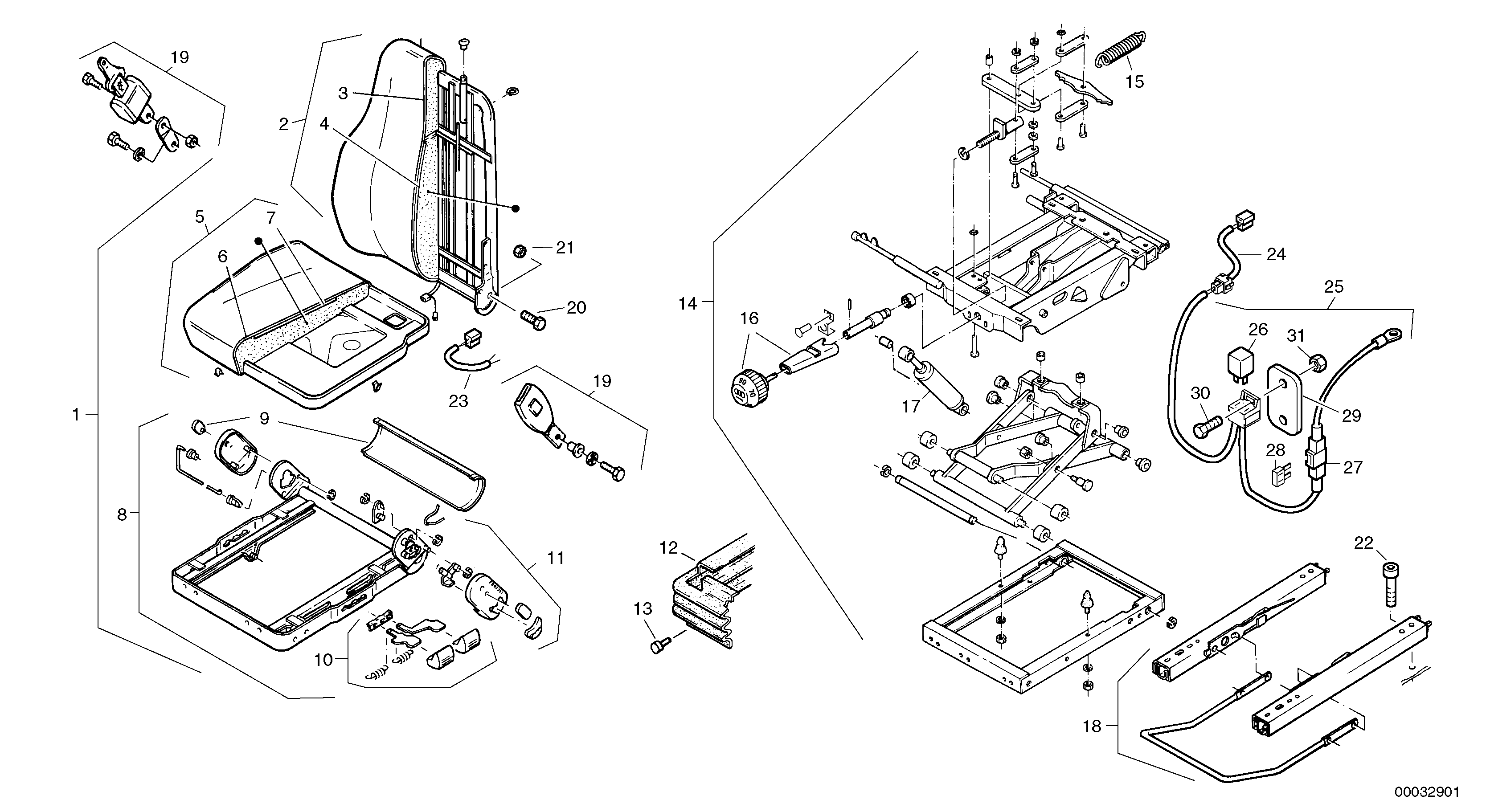 Схема запчастей Volvo L32 TYPE 184 SER NO - 2200 - 23684 Drivers seat, to be heated 