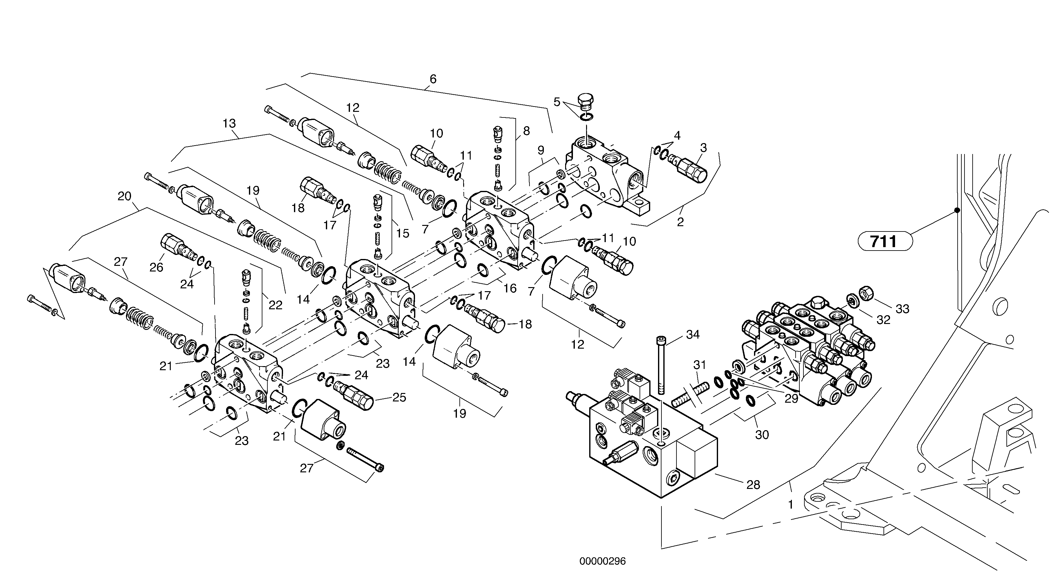 Схема запчастей Volvo L32 TYPE 184 SER NO - 2200 - 96121 Control valve - Boom suspension system (BSS) 