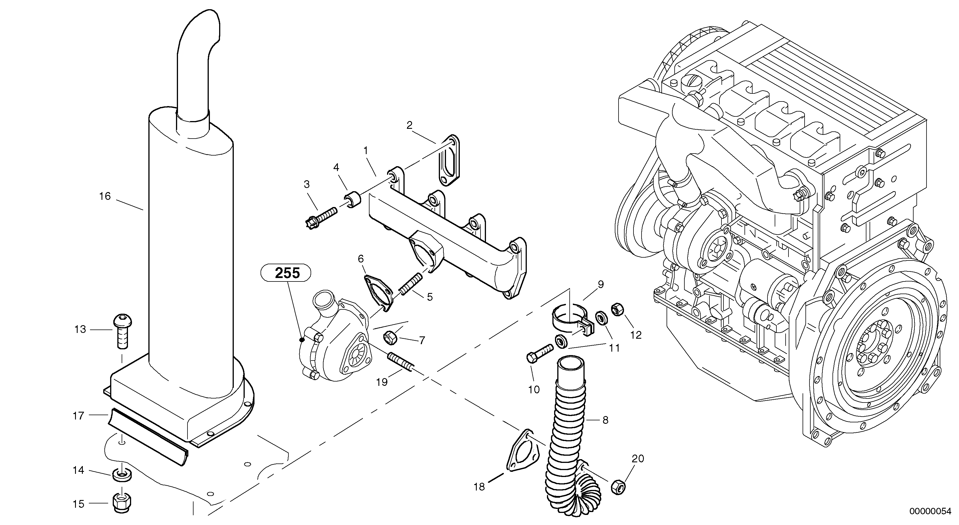 Схема запчастей Volvo L35 TYPE 186, 188, 189 SER NO - 2200 - 6378 Выхлопная система 