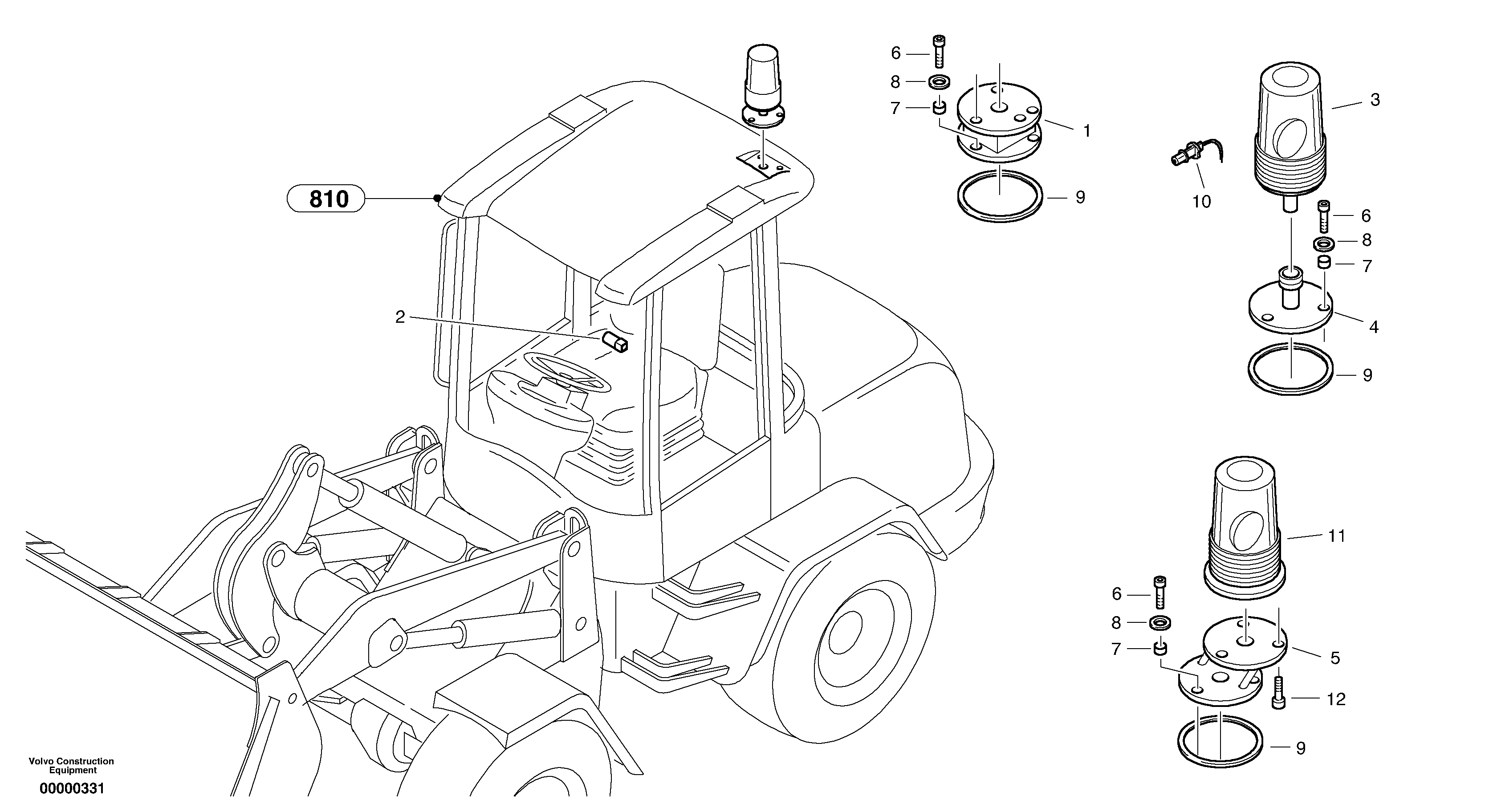 Схема запчастей Volvo L35 TYPE 186, 188, 189 SER NO - 2200 - 9487 All-round side lamp 