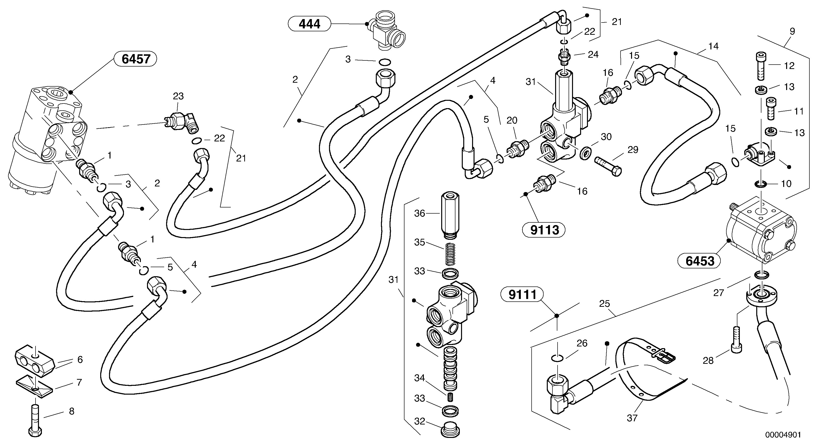 Схема запчастей Volvo L35 TYPE 186, 188, 189 SER NO - 2200 - 4714 Steering-hydraulic equipment - rear vehicle 