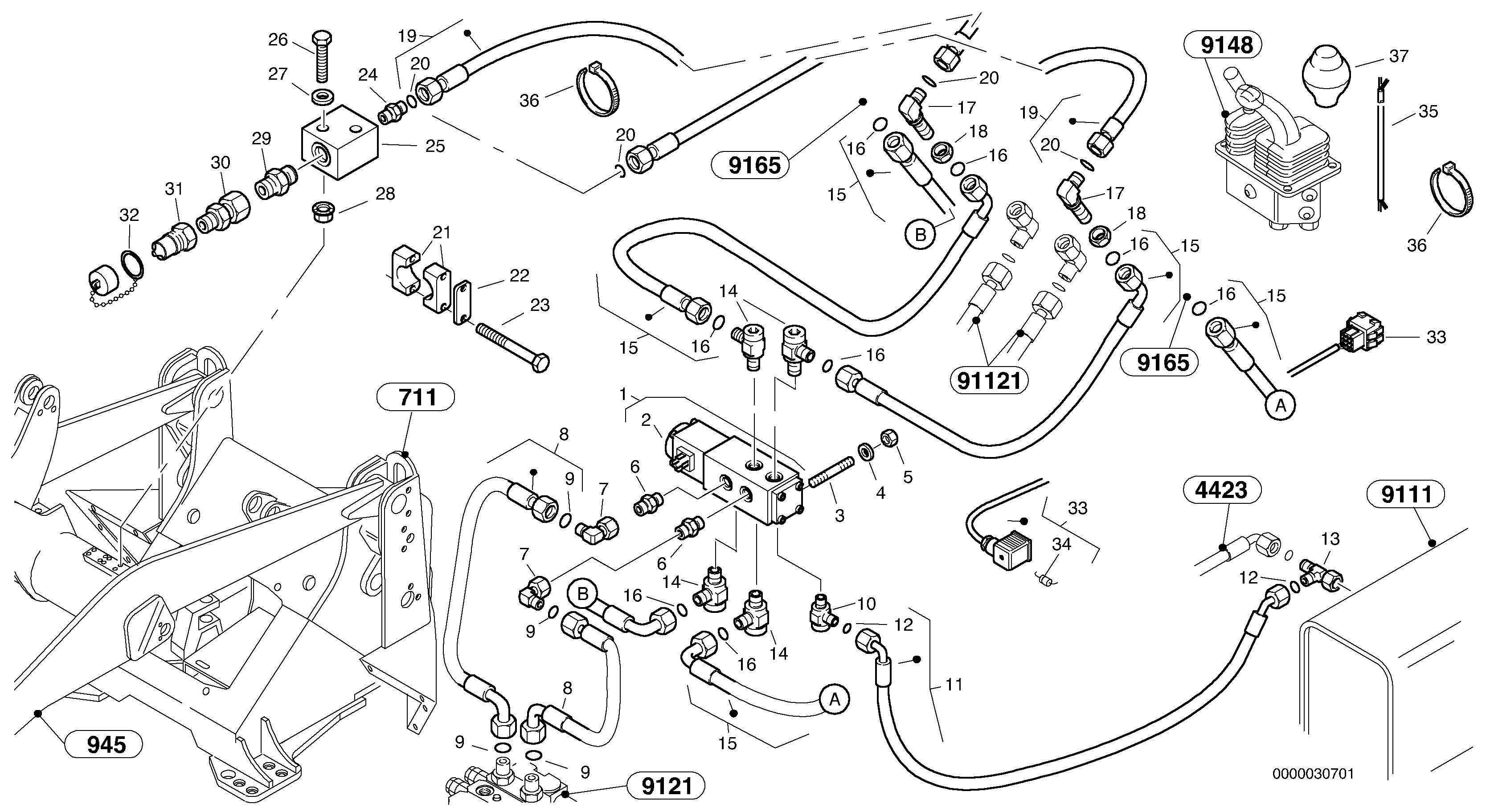 Схема запчастей Volvo L35 TYPE 186, 188, 189 SER NO - 2200 - 55264 Hydraulic function - Nr. 4 