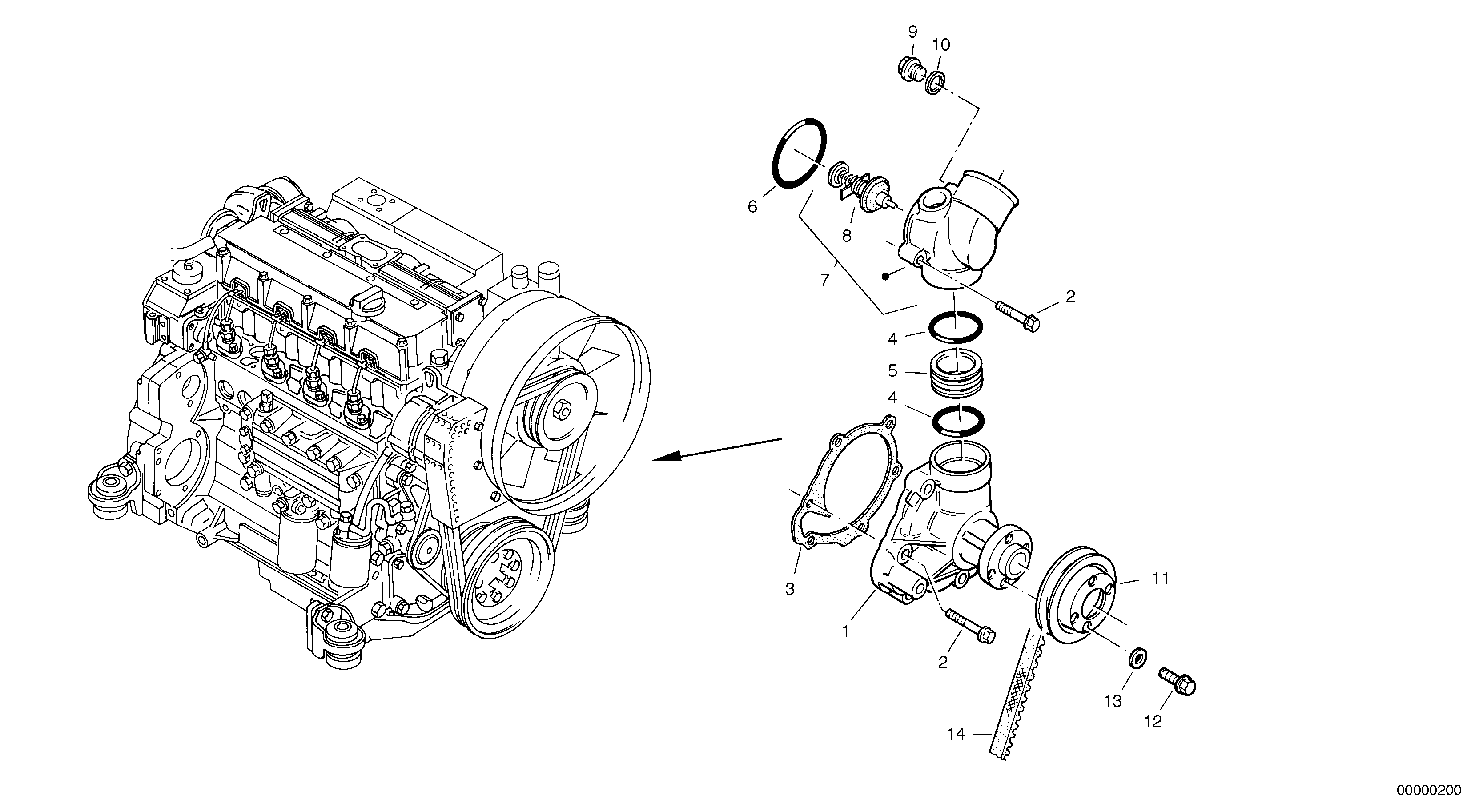 Схема запчастей Volvo L40 TYPE 191, 192 SER NO - 1000 - 19519 Water pump, Thermostat 