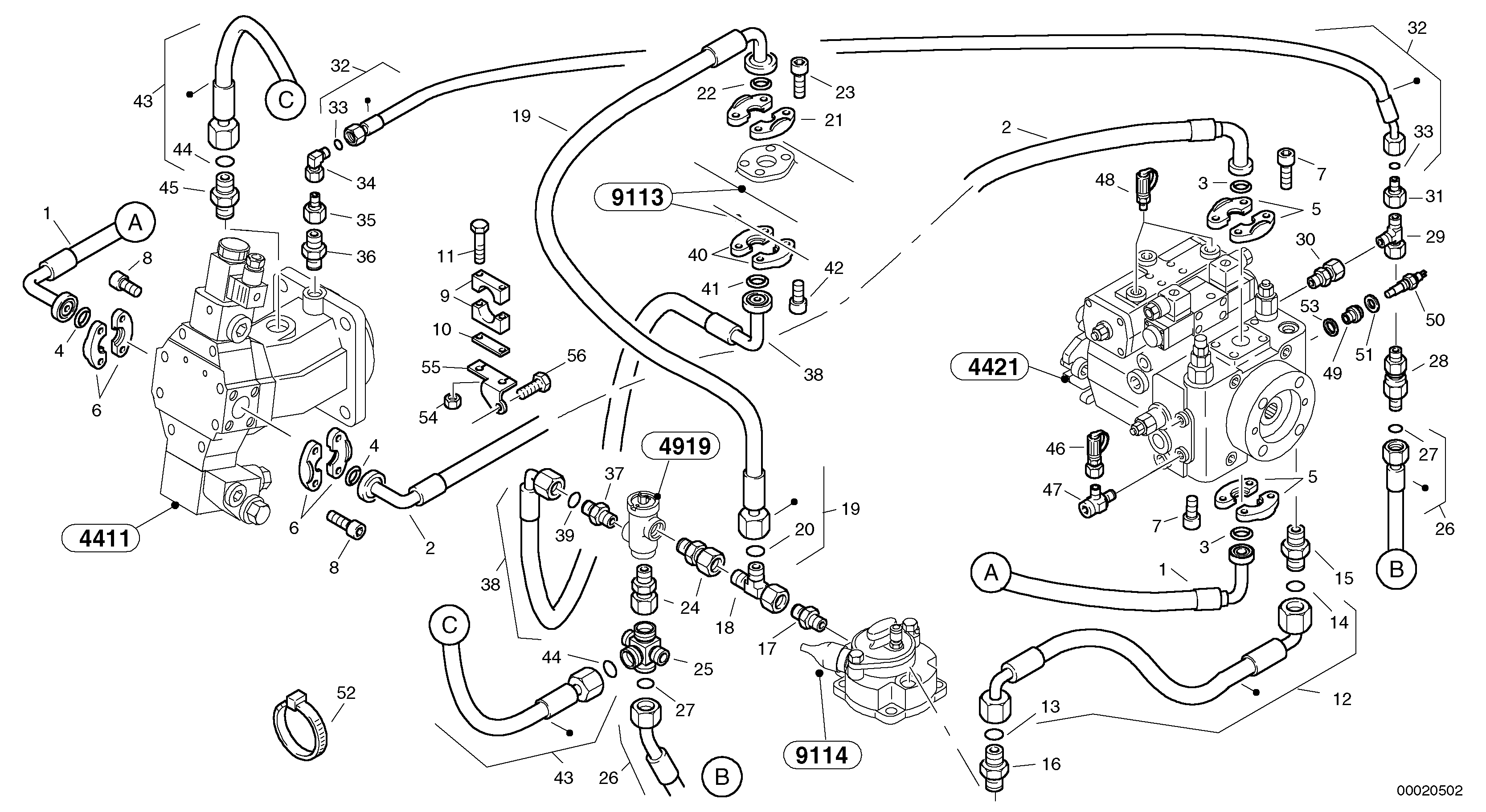 Схема запчастей Volvo L40 TYPE 191, 192 SER NO - 1000 - 17313 Lines - hydrostatic drive 