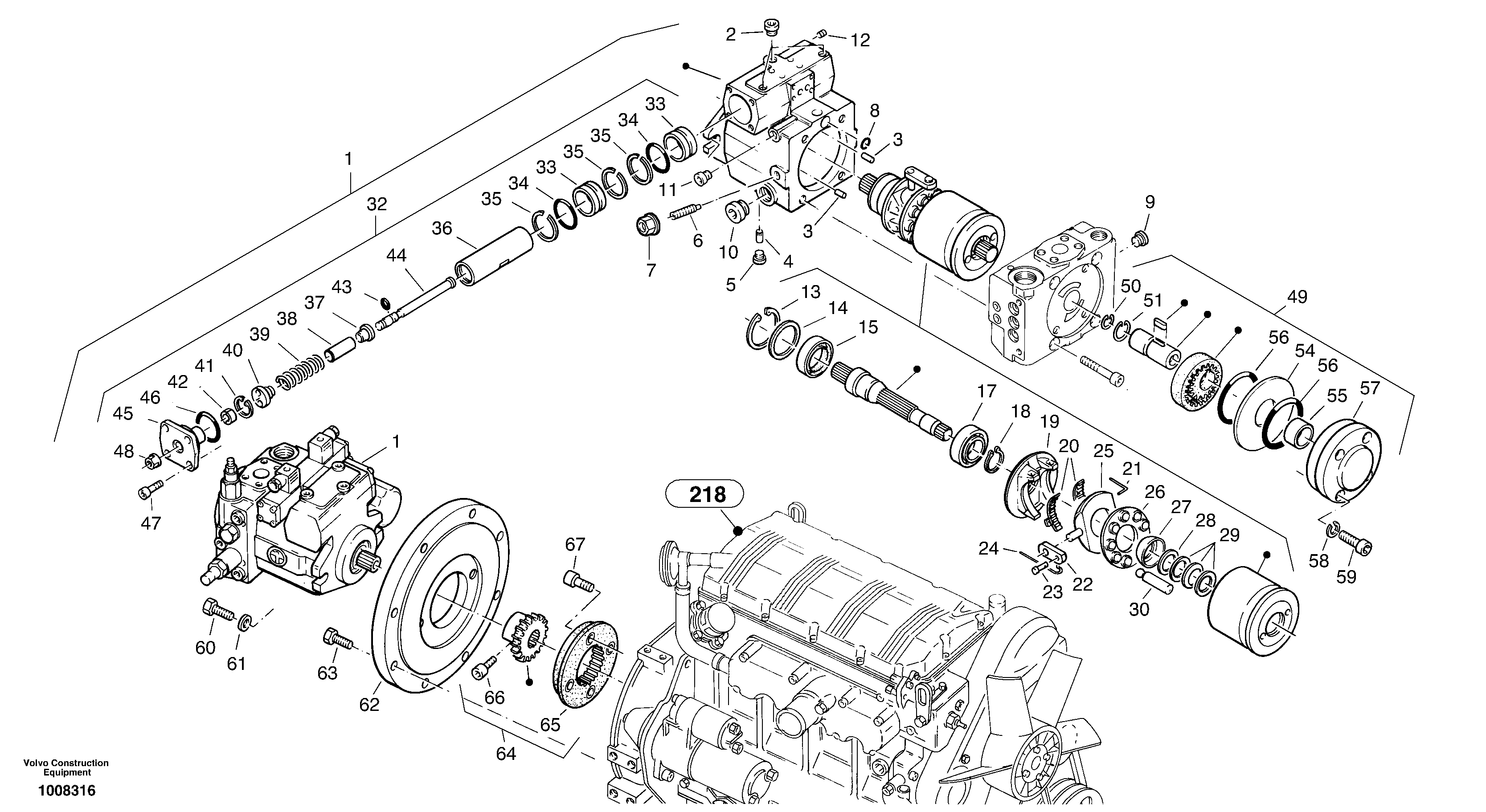 Схема запчастей Volvo ZL302C SER NO 2404001 - - 35972 Variable displacement pump 