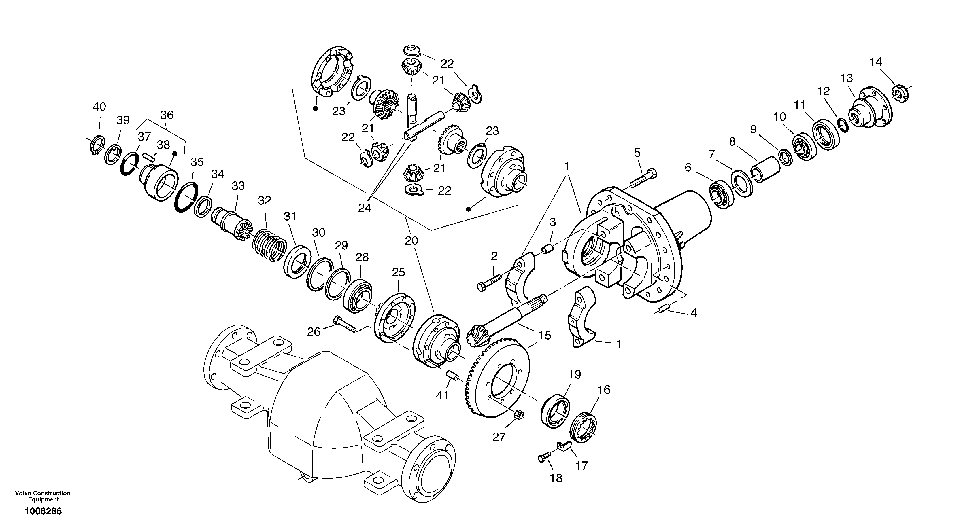 Схема запчастей Volvo ZL302C SER NO 2404001 - - 36234 Корпус дифференциала переднего моста 