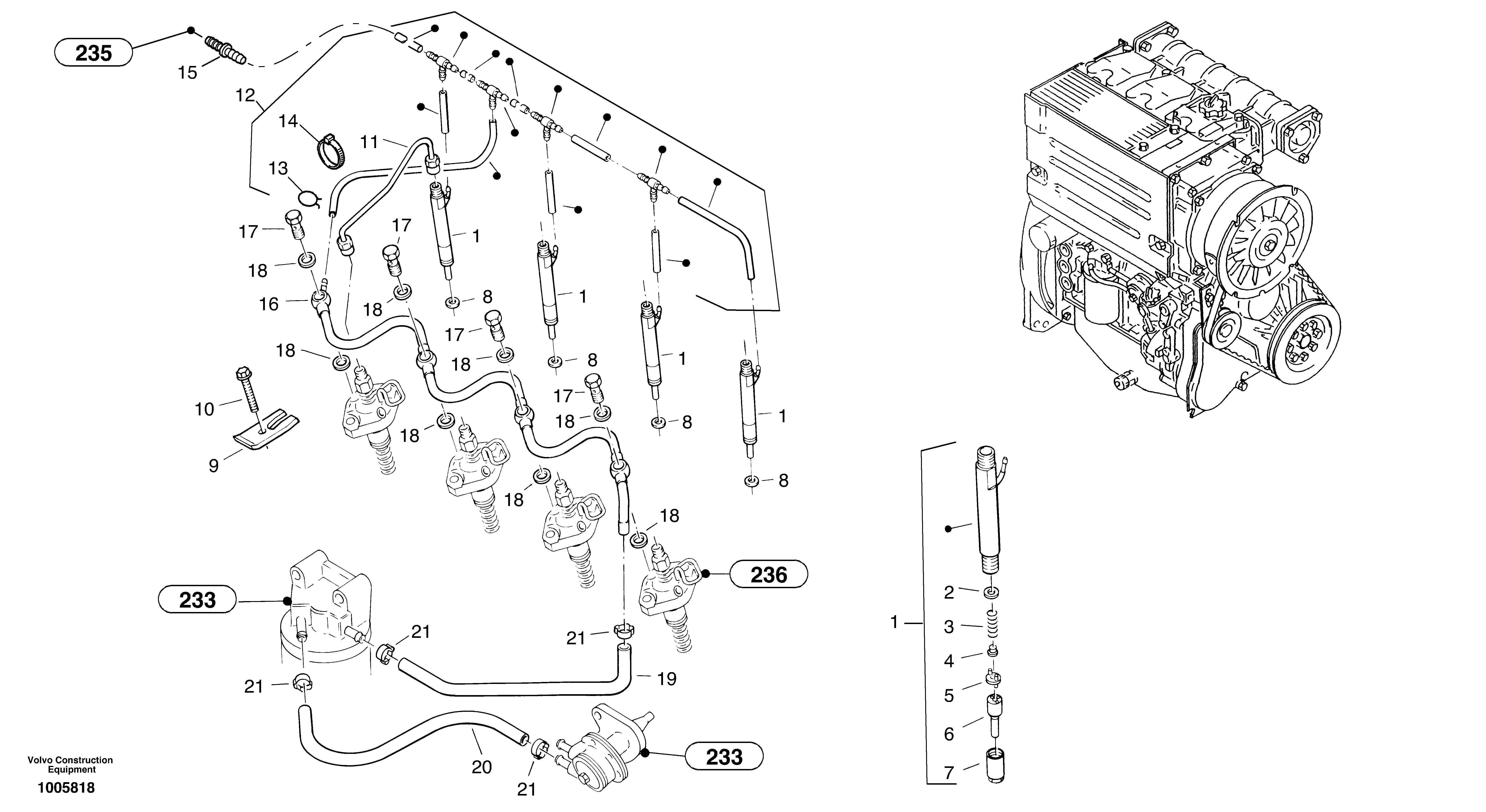 Схема запчастей Volvo ZL402C SER NO 6006001 - - 966 Injection pipes, Injection valve 