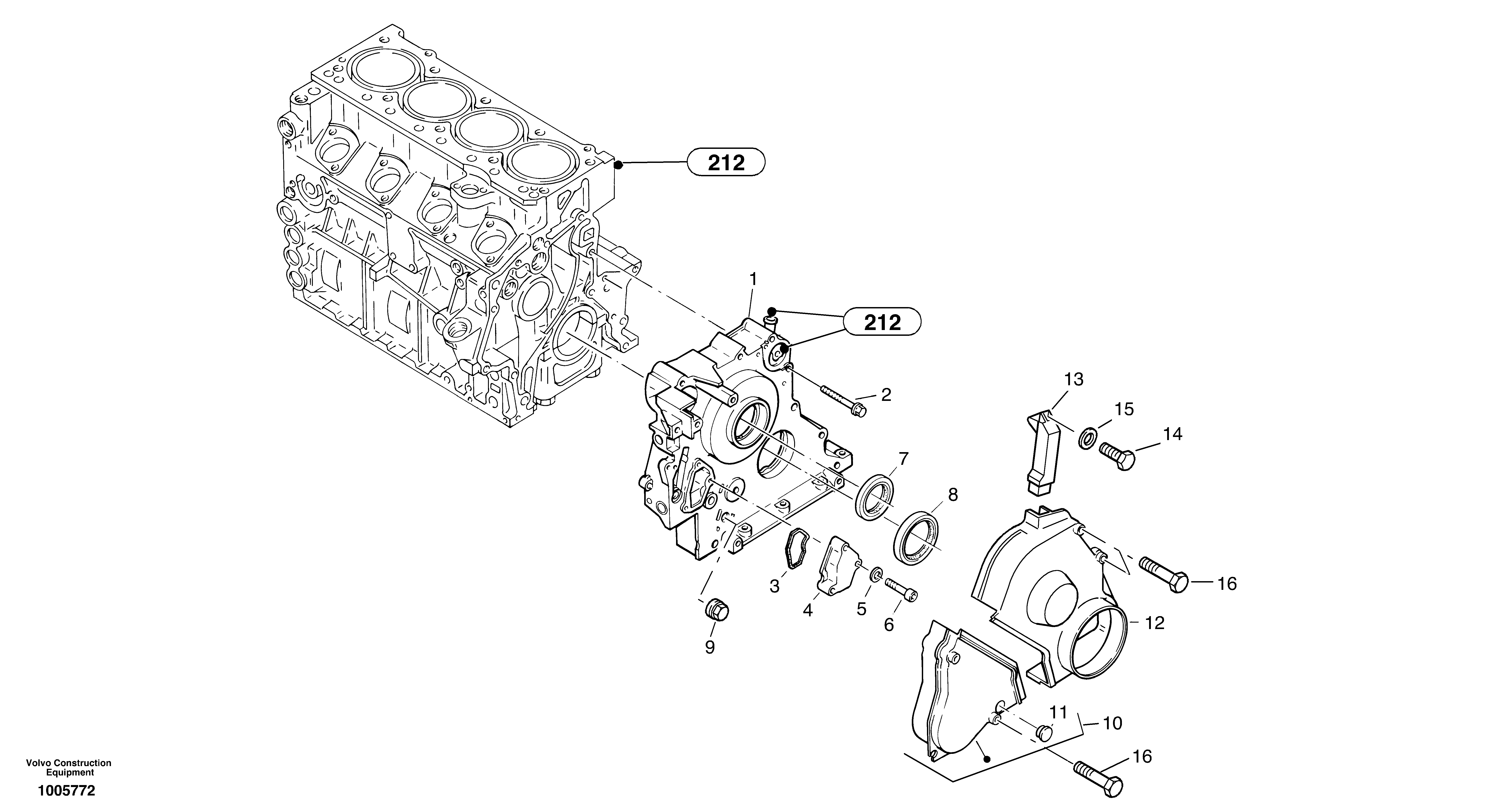 Схема запчастей Volvo ZL502C SER NO 0503001 - - 2788 Timing gear housing (front cover) 