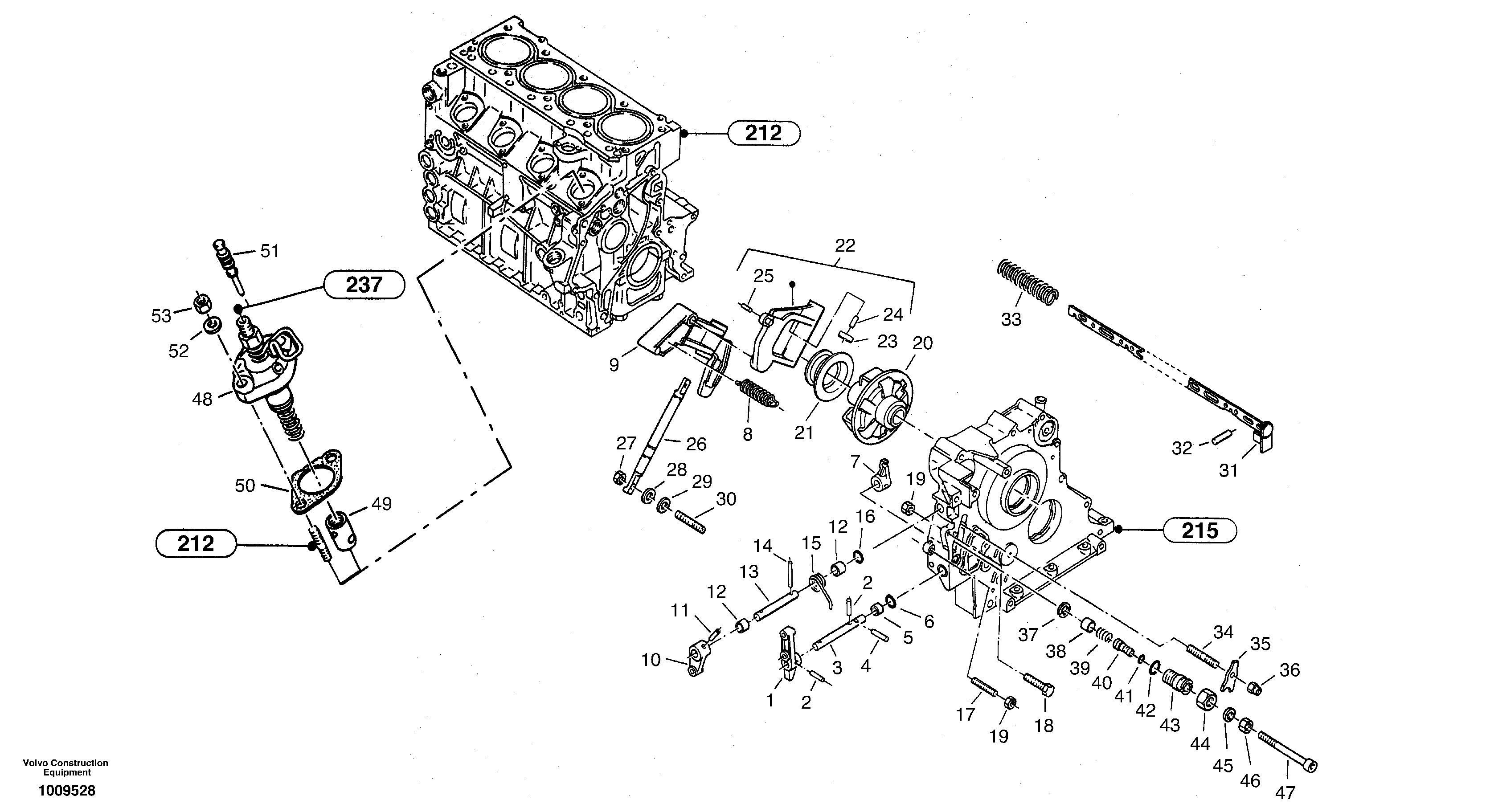 Схема запчастей Volvo ZL502C SER NO 0503001 - - 101090 Speed adjustment - Fuel injection pump 