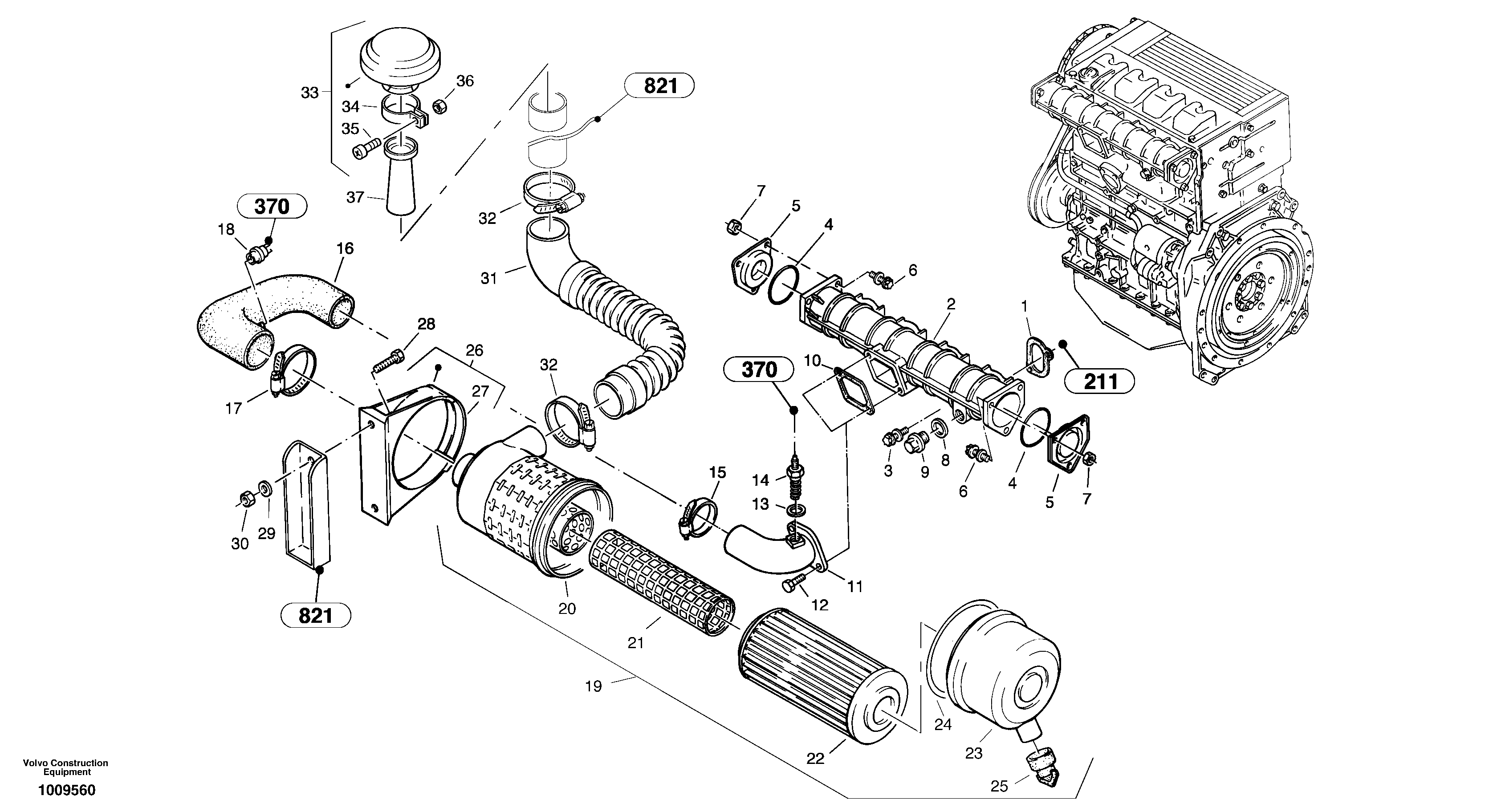 Схема запчастей Volvo ZL502C SER NO 0503001 - - 3199 Suction system, filter 