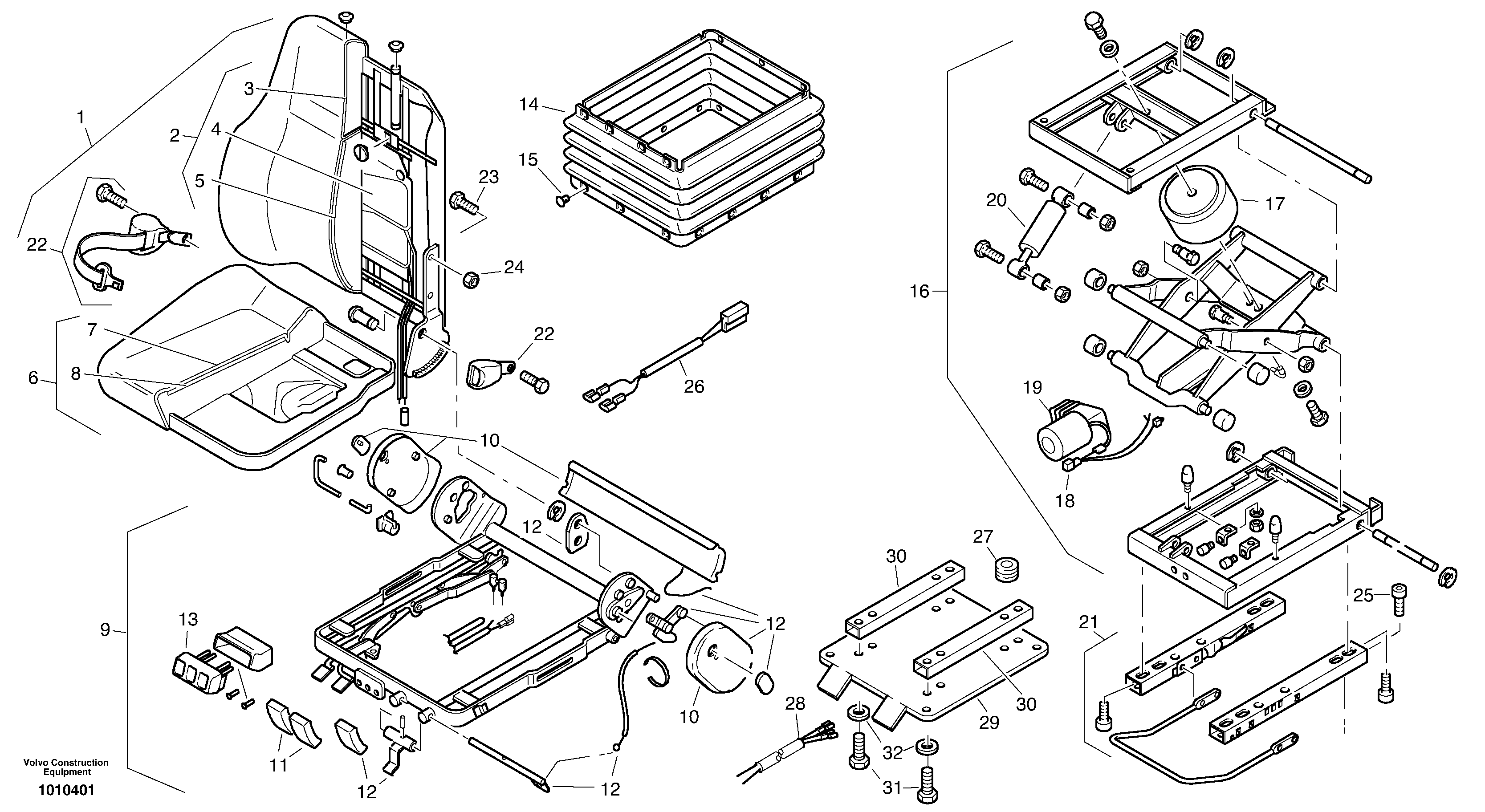 Схема запчастей Volvo ZL502C SER NO 0503001 - - 104863 Operators seat, air suspensioned with fitting parts 