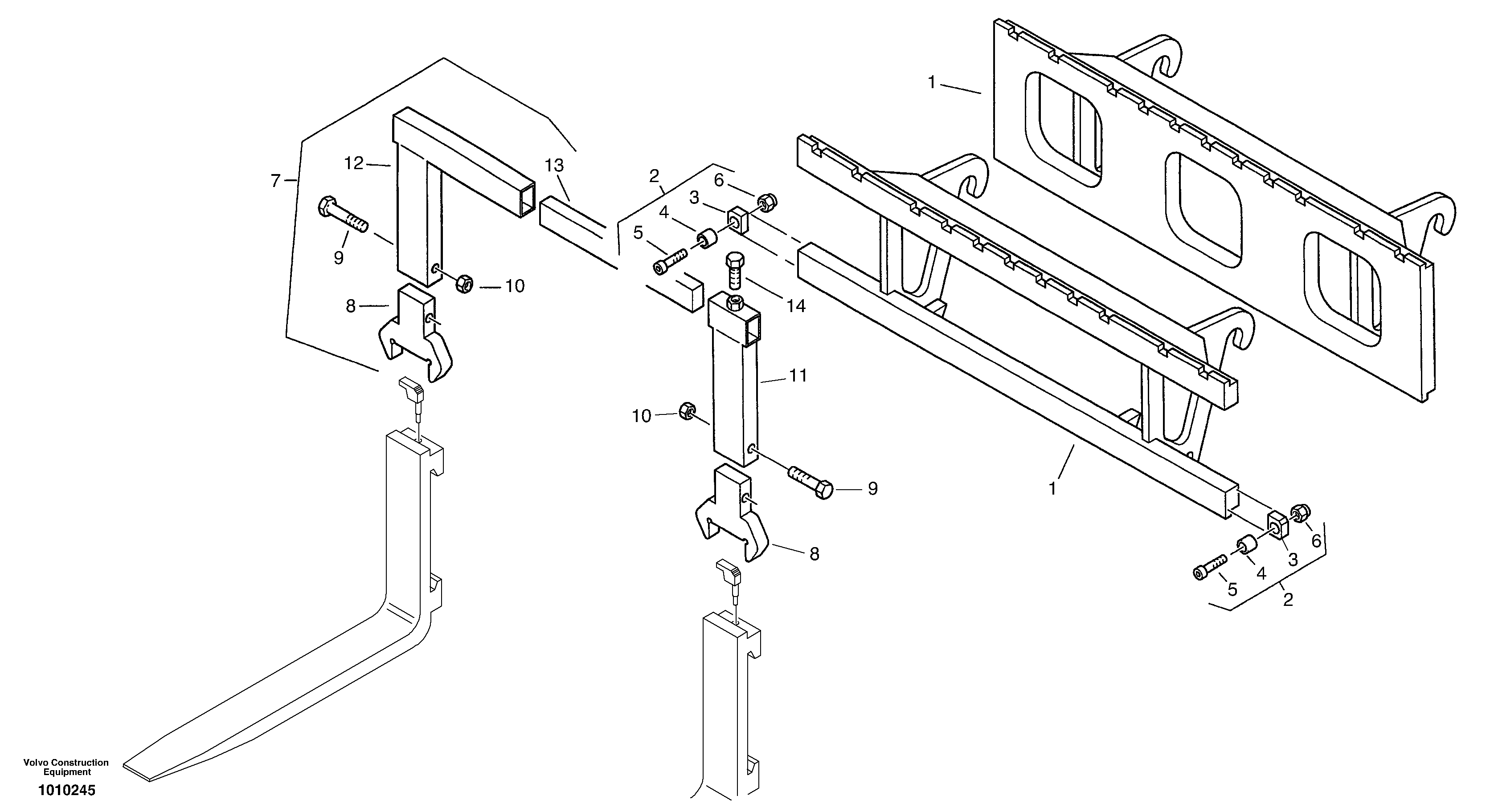Схема запчастей Volvo ZL502C SER NO 0503001 - - 6475 Fork lift attachment support 