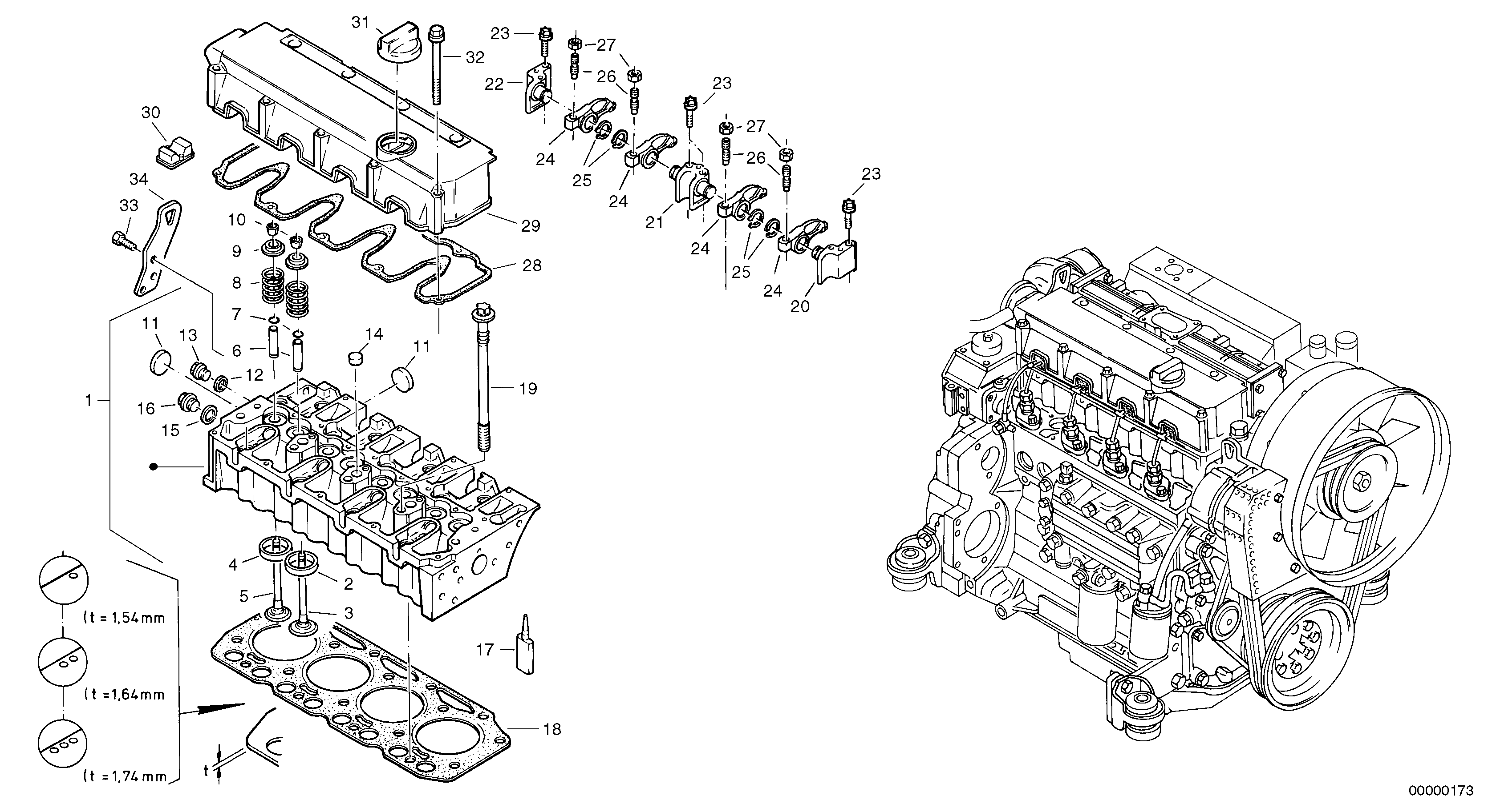 Схема запчастей Volvo L45 TYPE 194, 195 SER NO - 1000 - 7799 Cylinder head, timing gears 