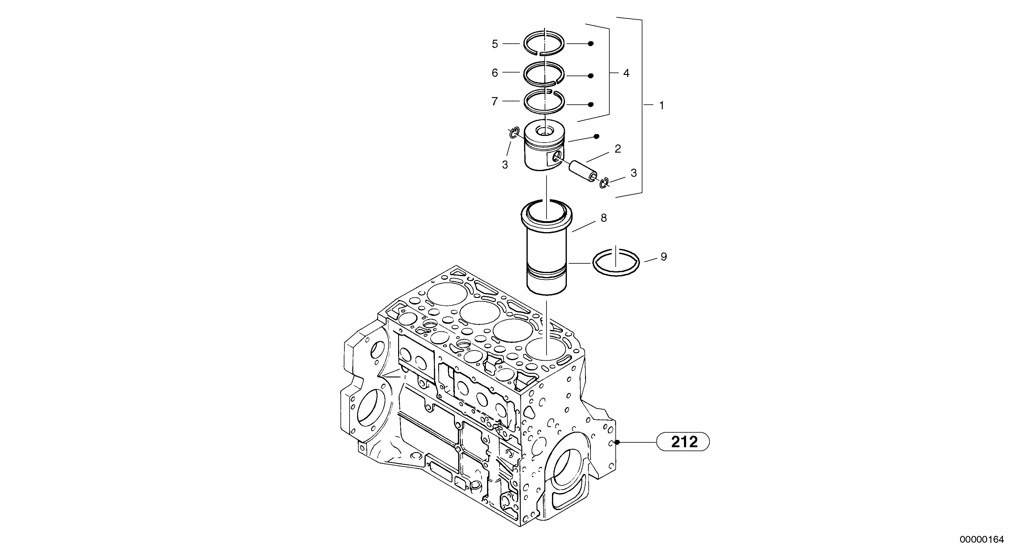 Схема запчастей Volvo L45 TYPE 194, 195 SER NO - 1000 - 7803 Cylinder bush and piston 