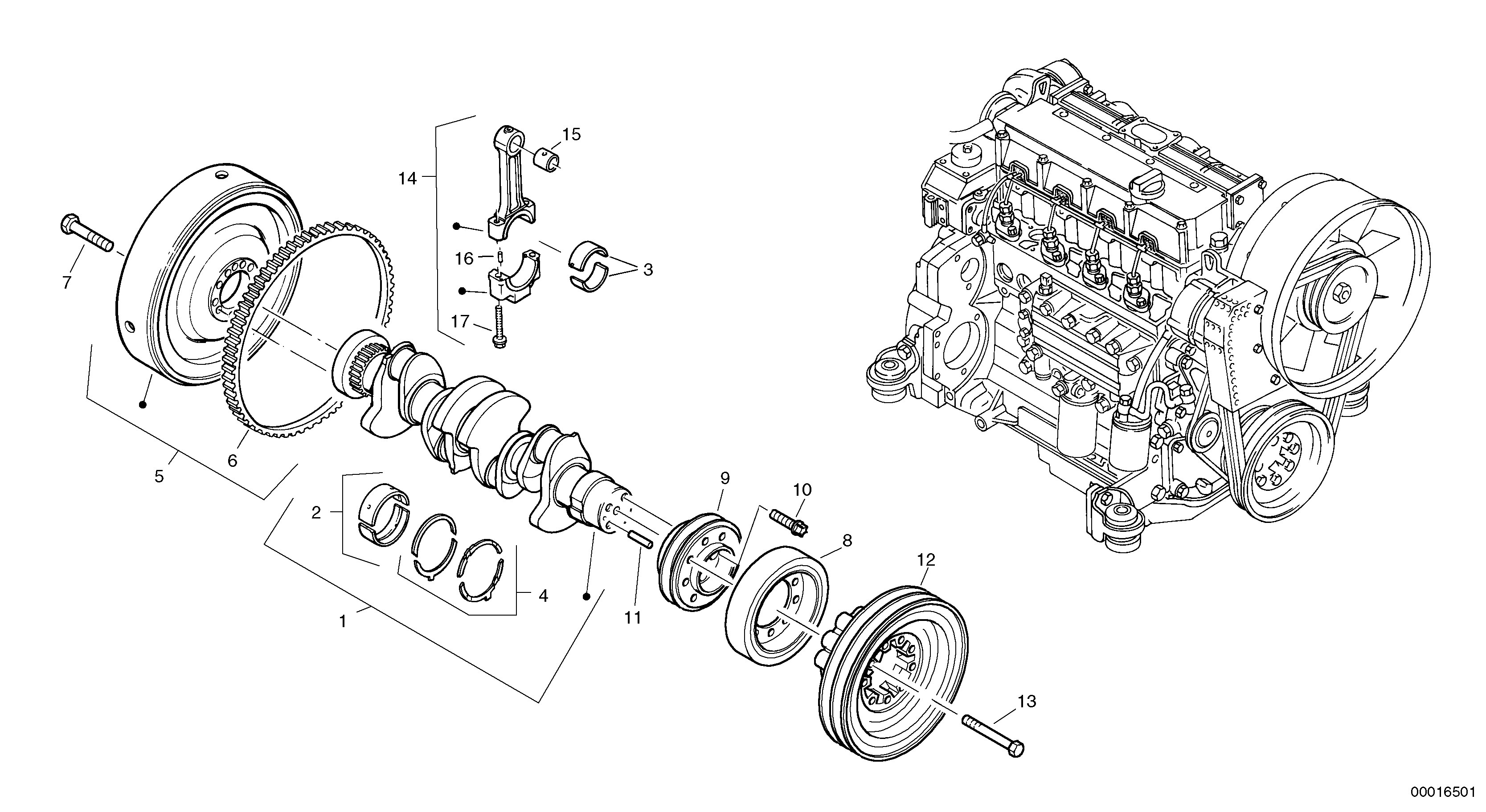 Схема запчастей Volvo L45 TYPE 194, 195 SER NO - 1000 - 10170 Коленчатый вал (коленвал) 