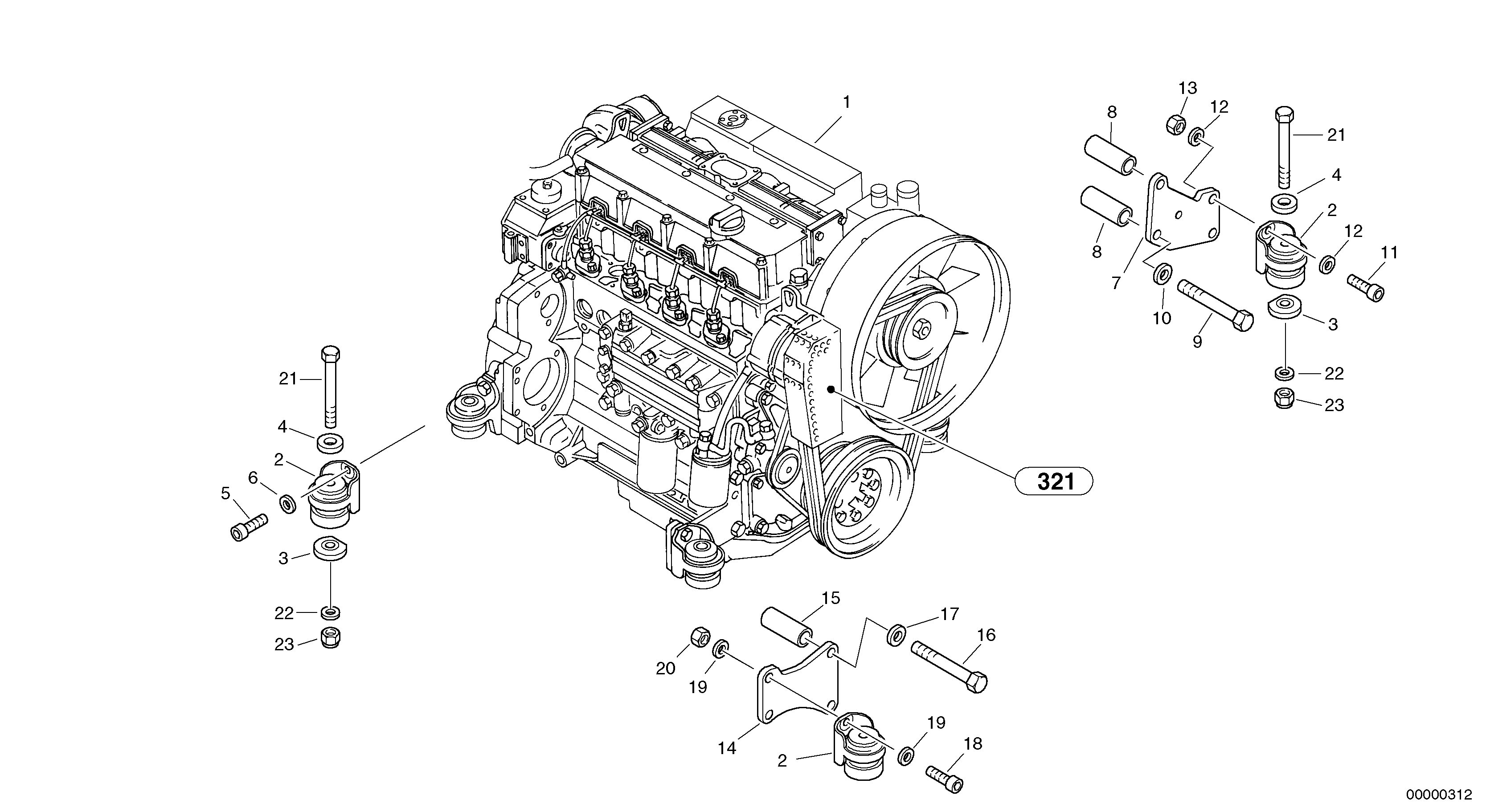 Схема запчастей Volvo L45 TYPE 194, 195 SER NO - 1000 - 53363 Двигатель в сборе 