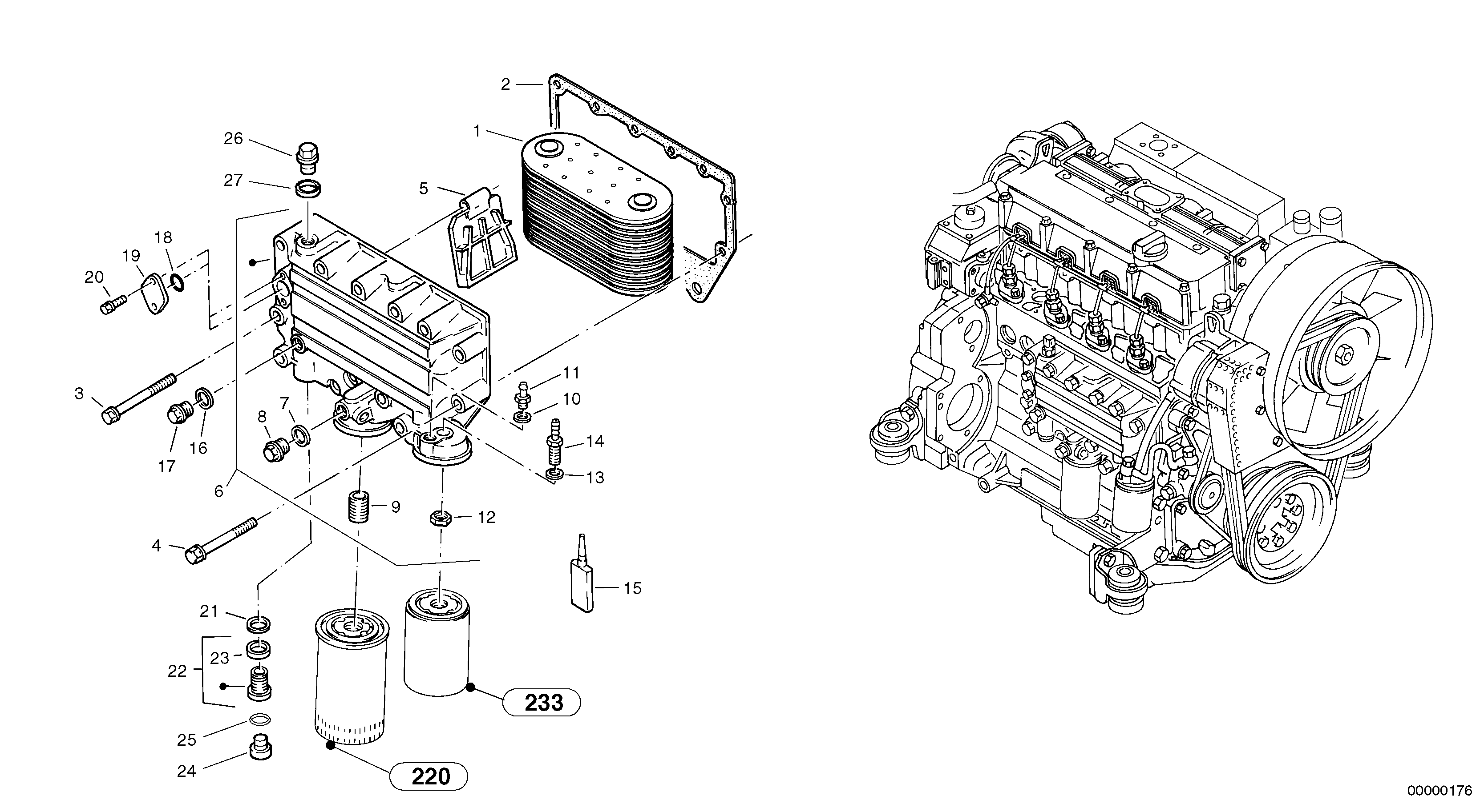 Схема запчастей Volvo L45 TYPE 194, 195 SER NO - 1000 - 7810 Engine - oil cooler 