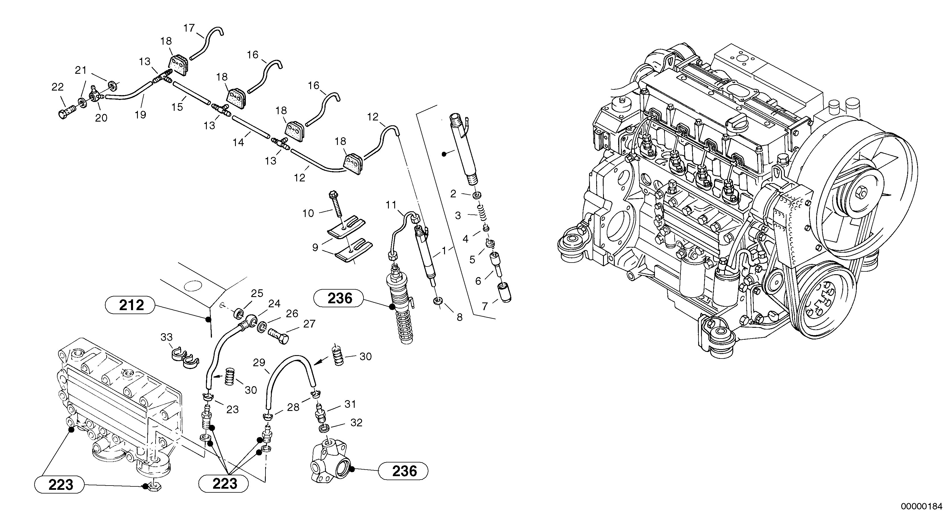 Схема запчастей Volvo L45 TYPE 194, 195 SER NO - 1000 - 5452 Injection pipes, Injection valve 