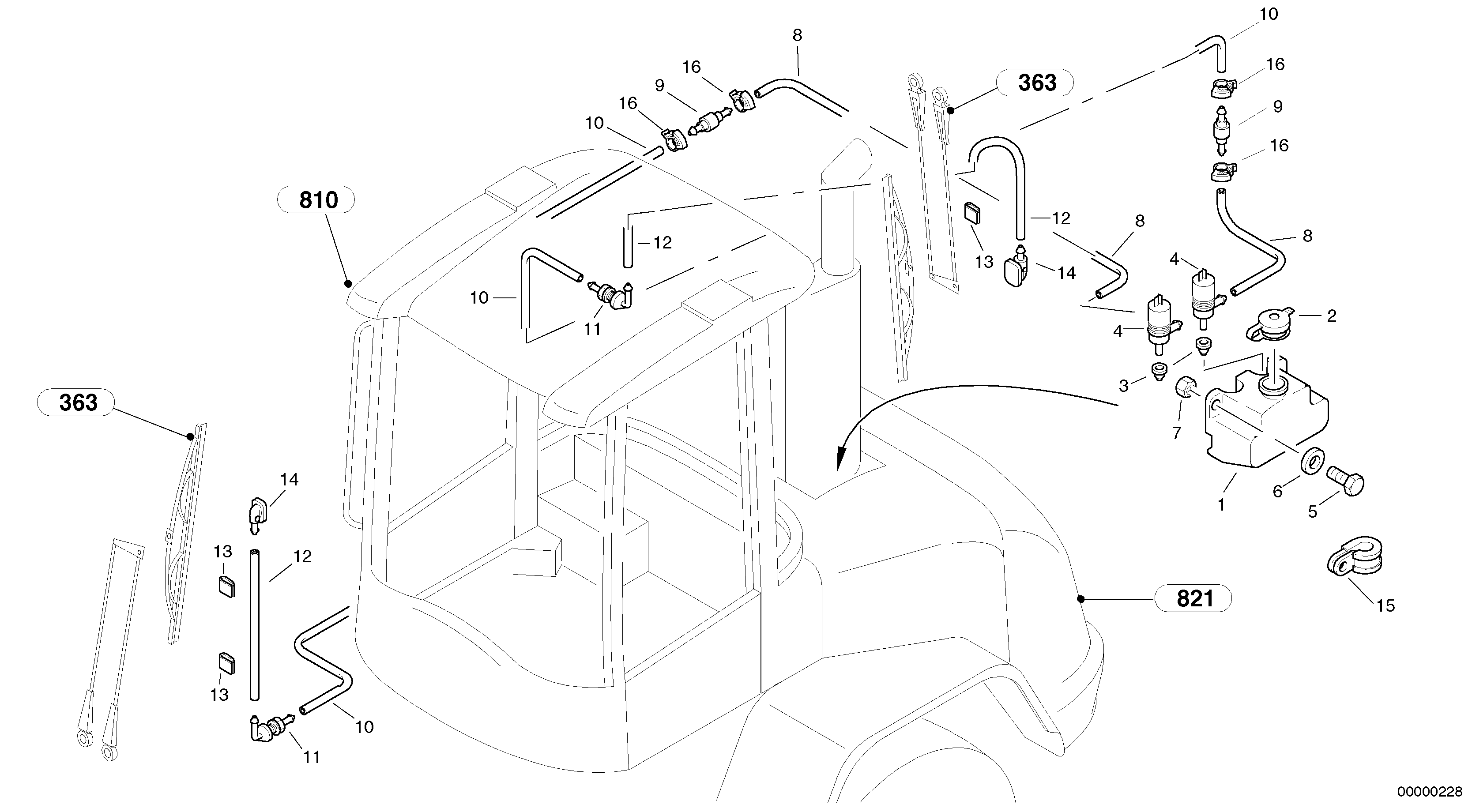 Схема запчастей Volvo L45 TYPE 194, 195 SER NO - 1000 - 75094 Windscreen washer system 